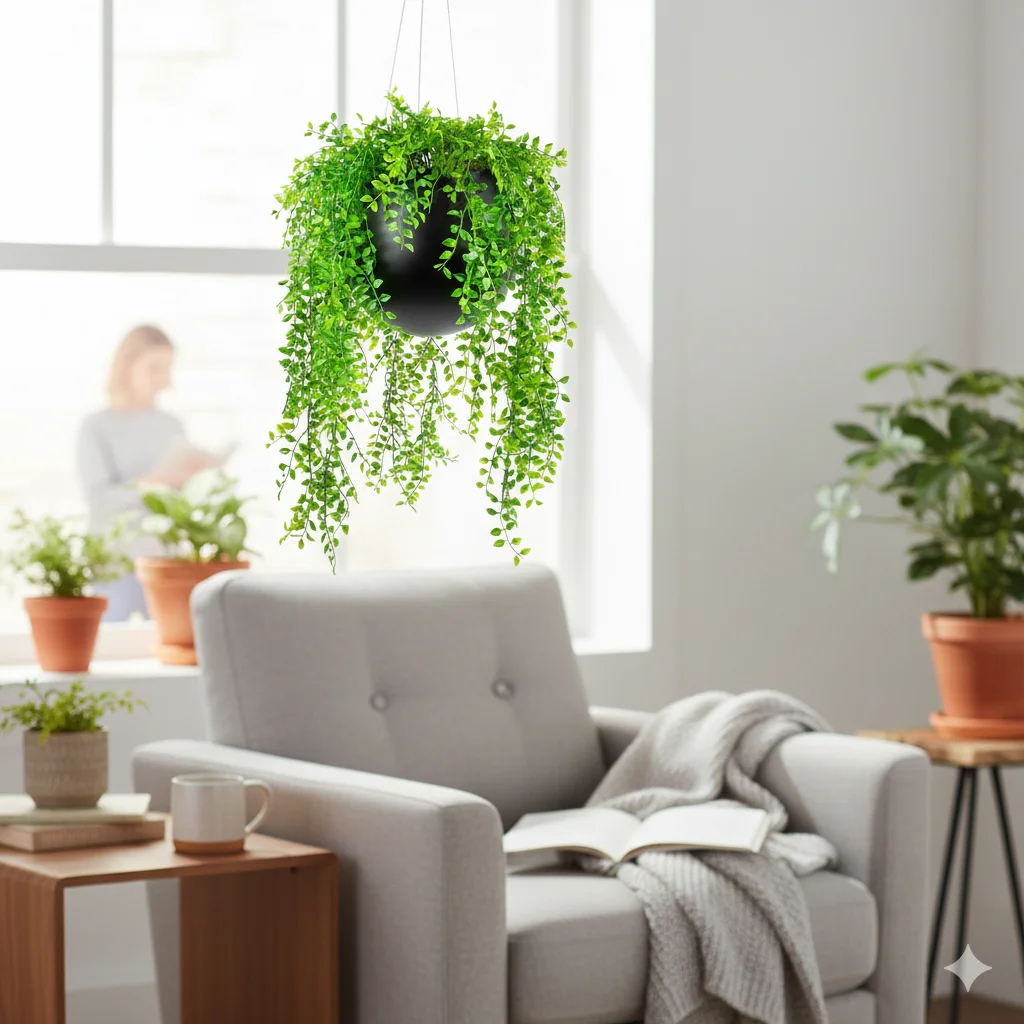 HANGING RUSCUS BUSH IN SMALL BLACK ORB