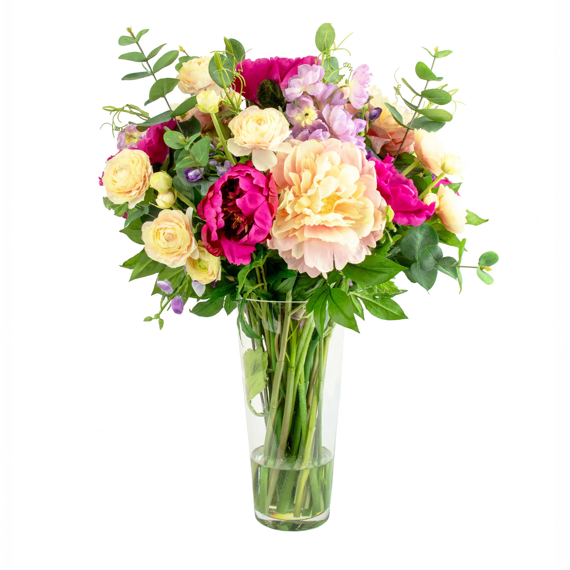 PEONY & POPPY RADIANCE IN 30CM GLASS VASE