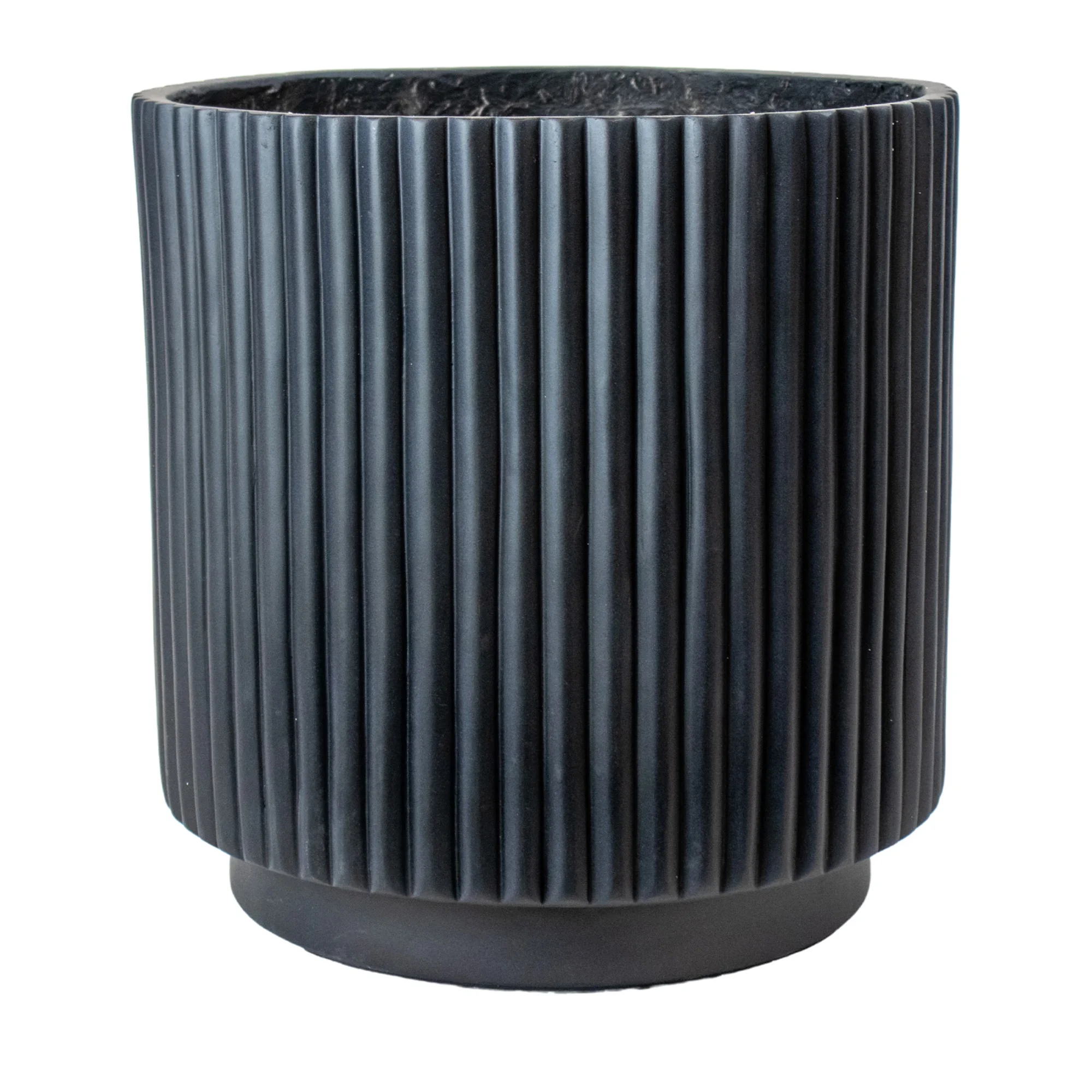 Large Black Ribbed Fibre Cement Footed Planter