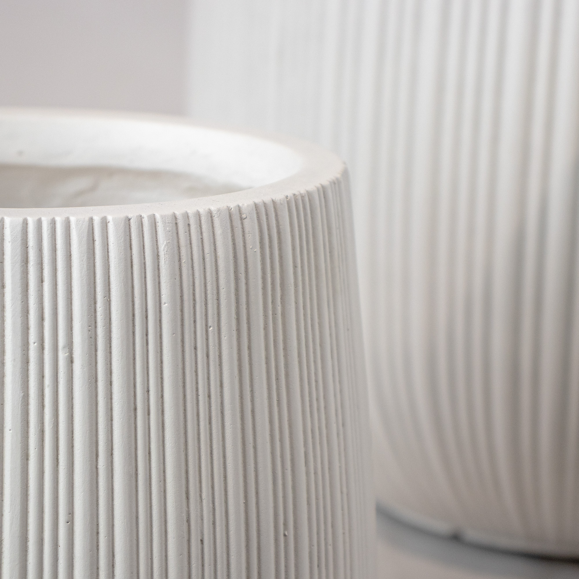 Matte White Fluted Fibre Cement Cigar Planter | Silk By Design