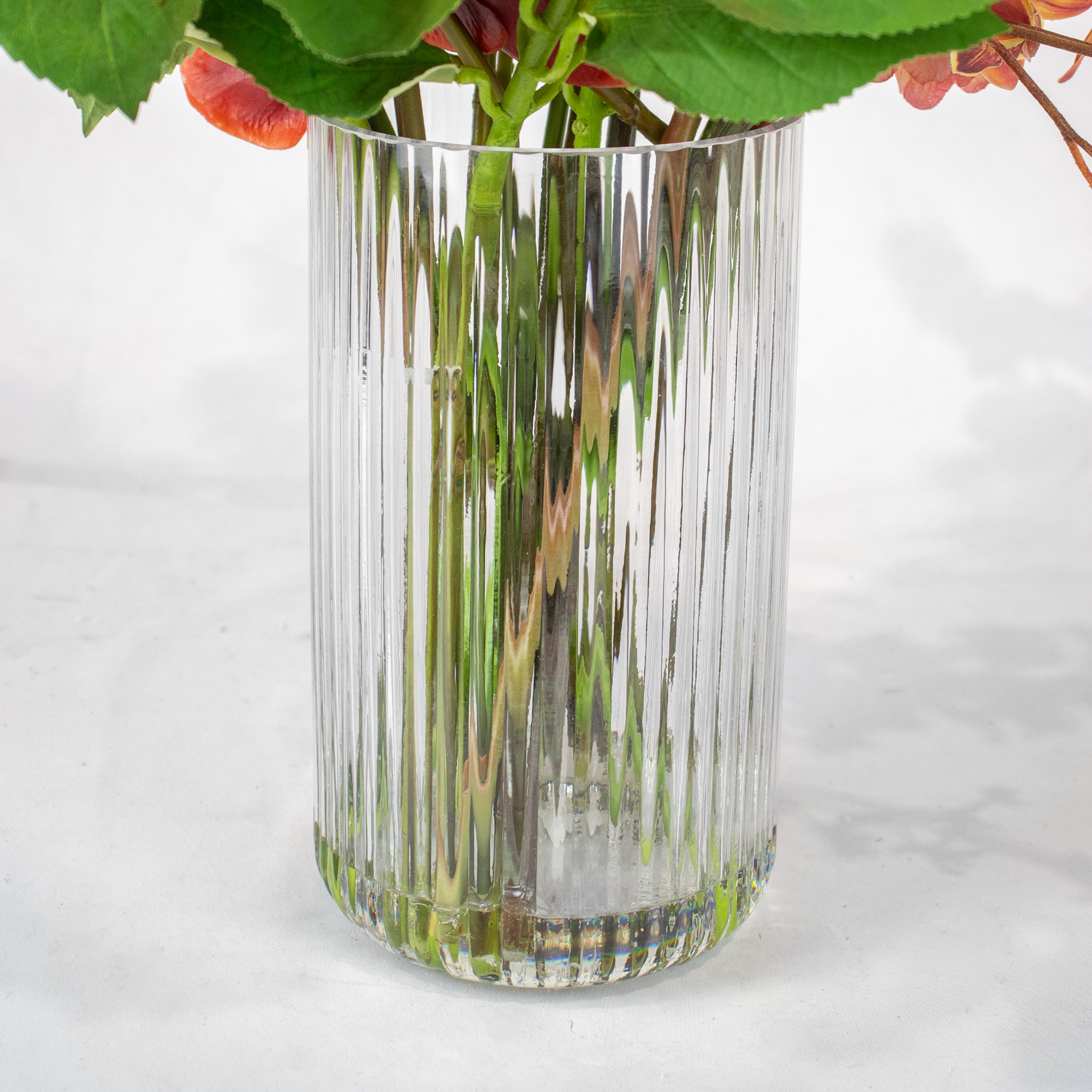 Large Clay Mix Orchid & Hydrangea Arrangement in Ribbed Clear Glass Vase
