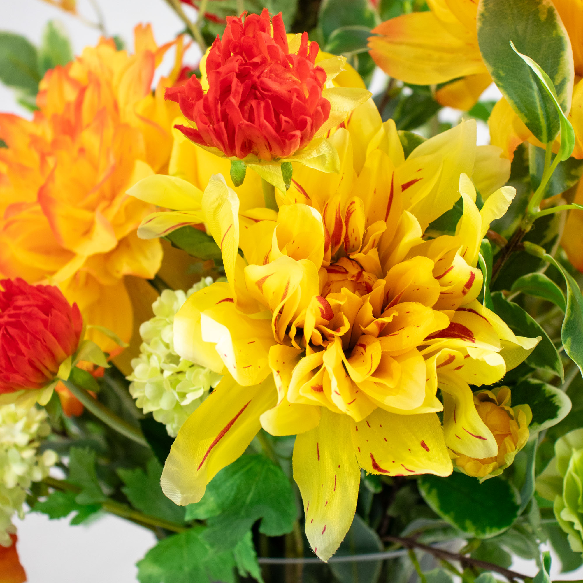 DAHLIA SUNRISE IN CONICAL GLASS VASE