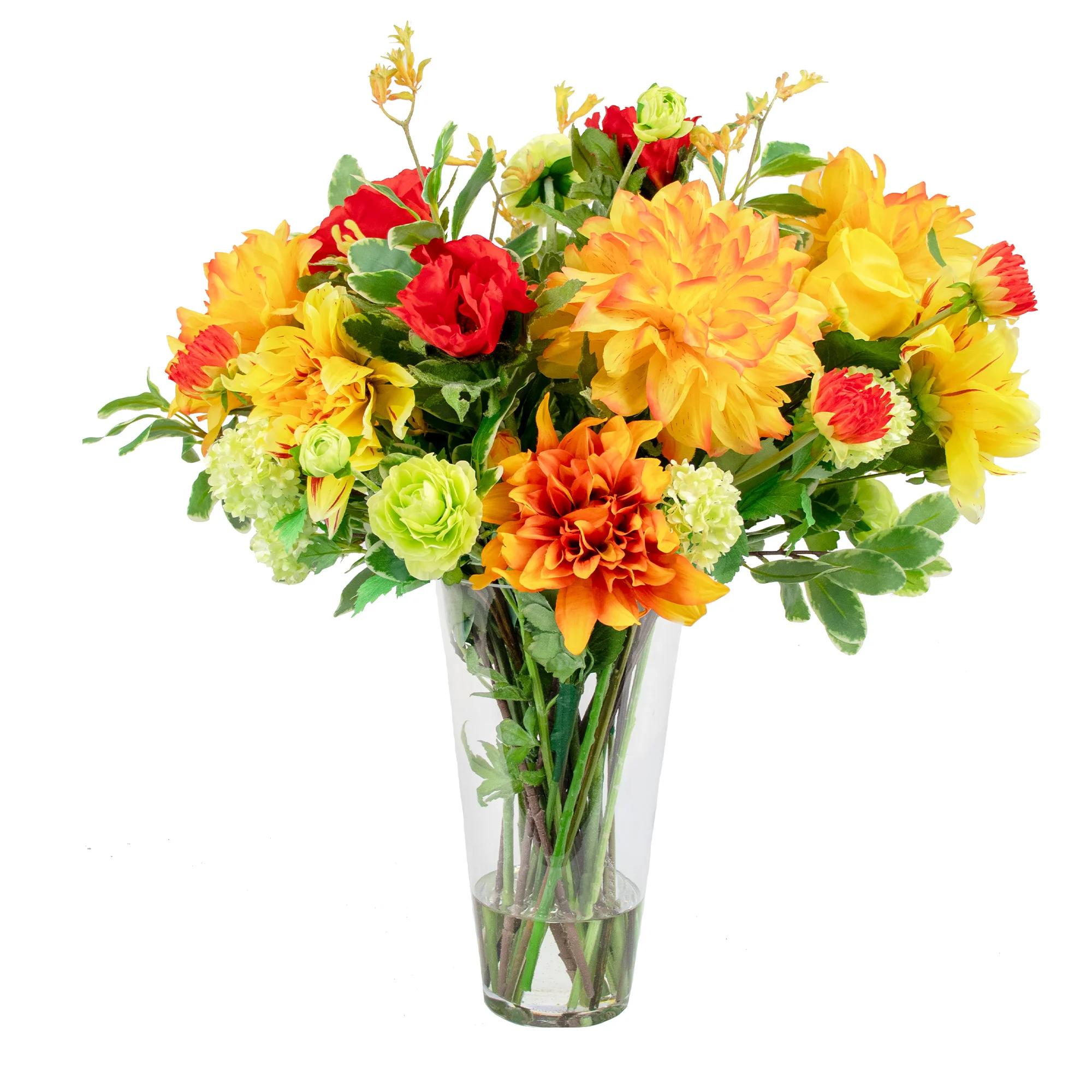 DAHLIA SUNRISE IN CONICAL GLASS VASE