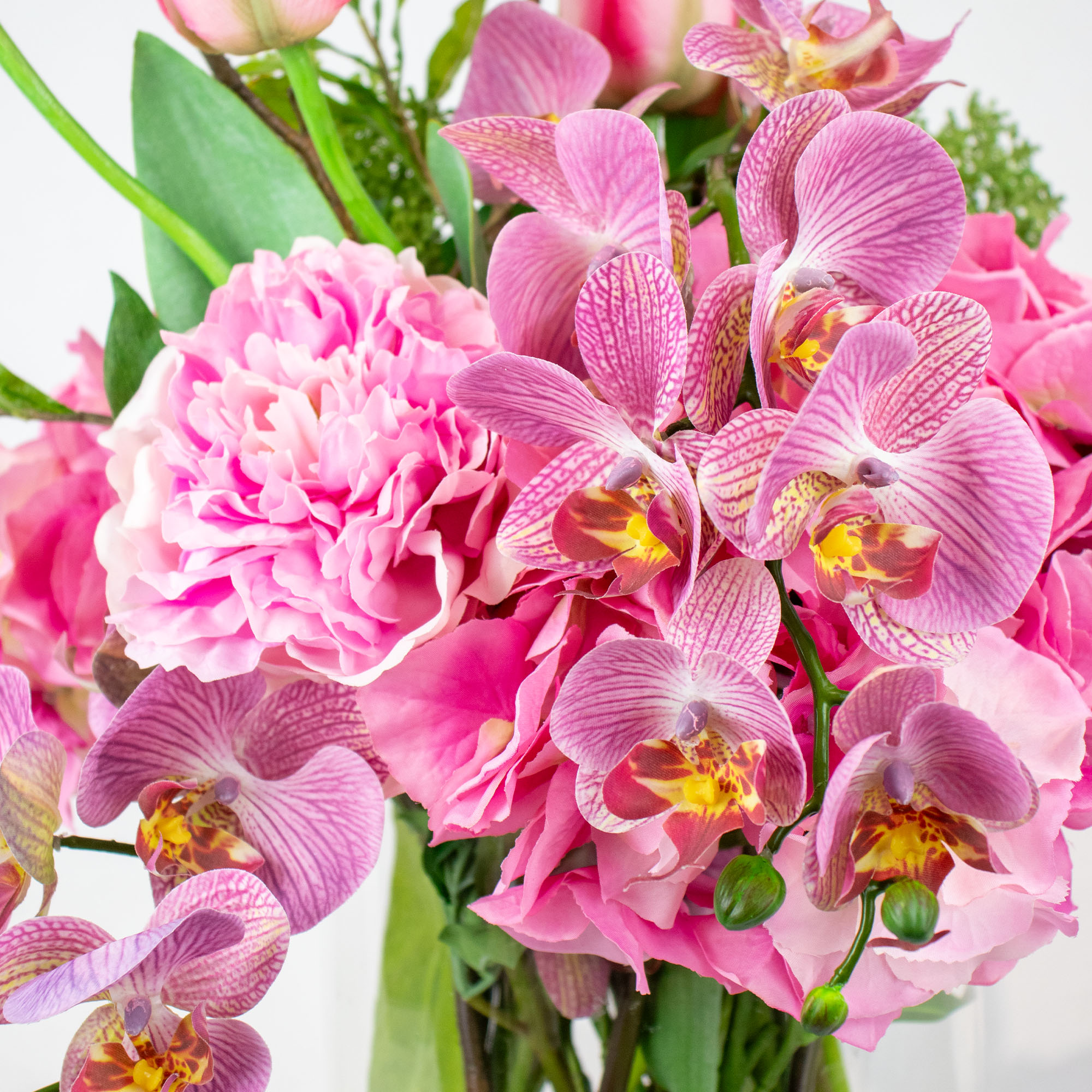 PINK HYDRANGEA WITH ELM BRANCH IN CYLINDER VASE