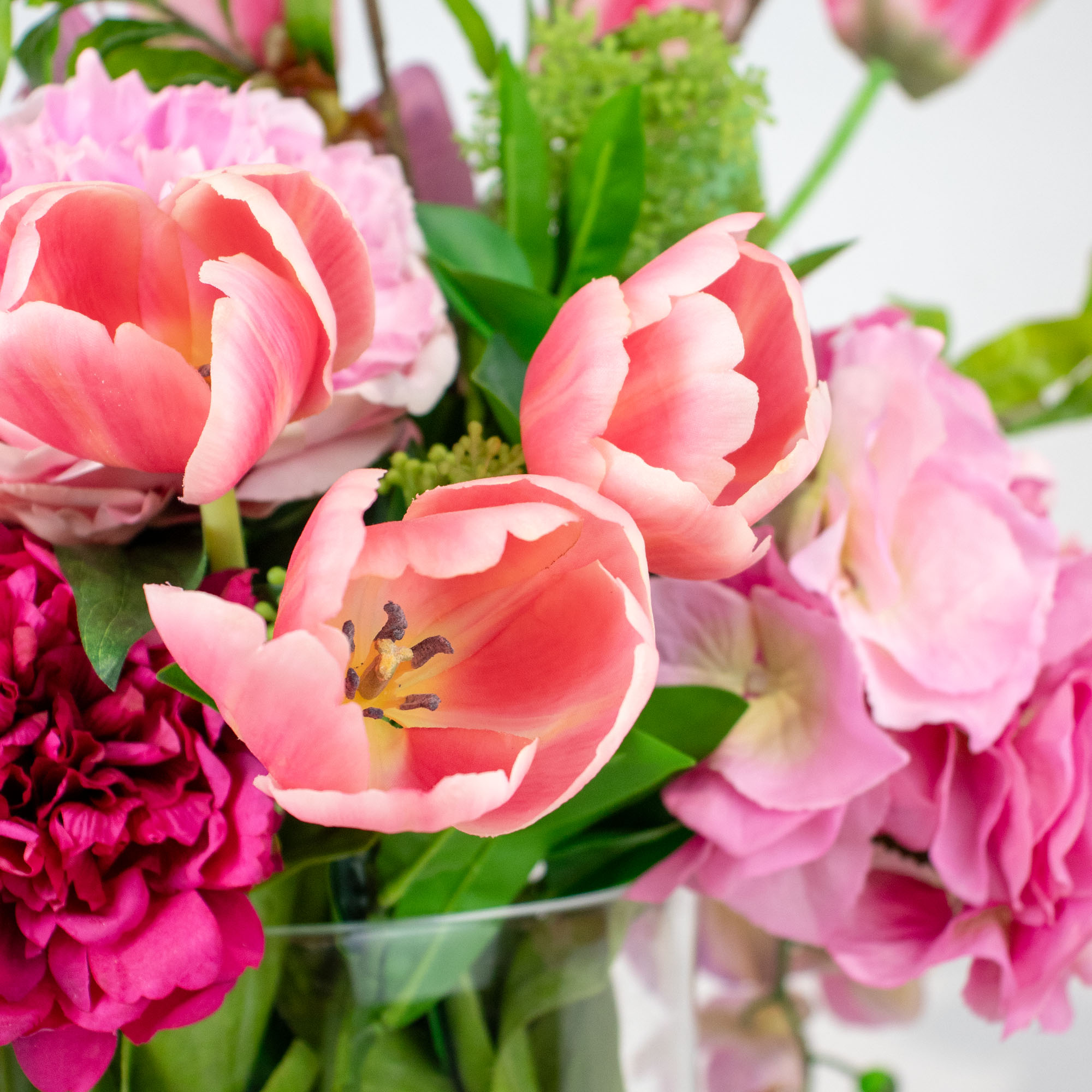 PINK HYDRANGEA WITH ELM BRANCH IN CYLINDER VASE