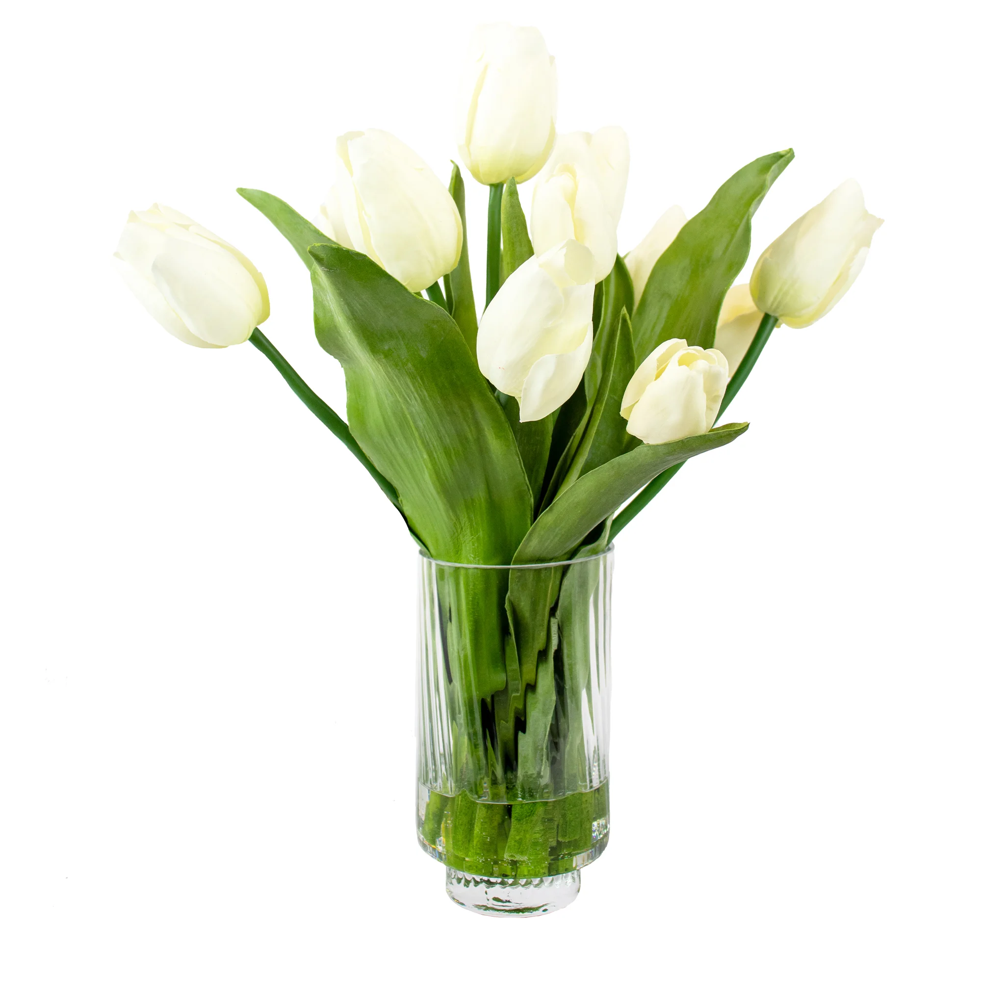 WHITE REAL TOUCH TULIPS IN FOOTED VASE