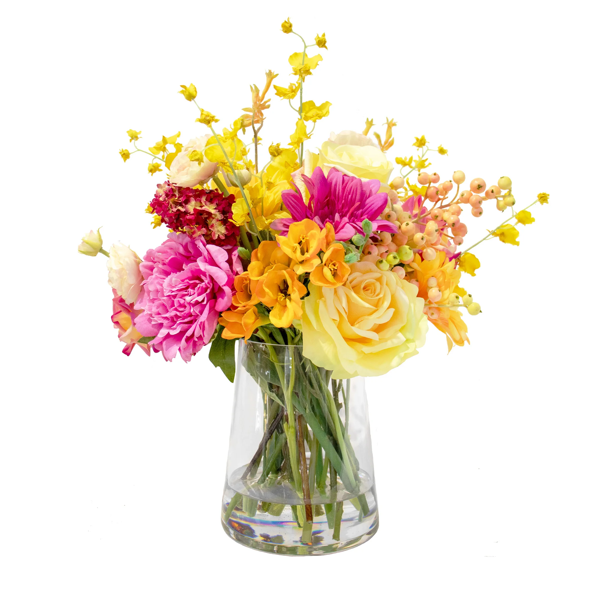 Medium Lemon and Pink Mix Arrangement in Tapered Vase