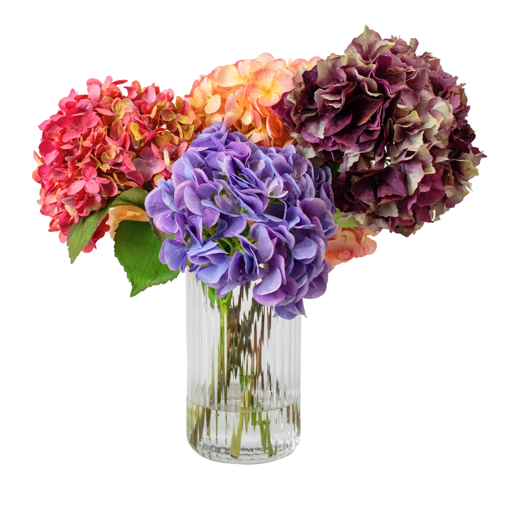 PINK & PURPLE HYDRANGEA MIX IN SML RIBBED CYL VASE