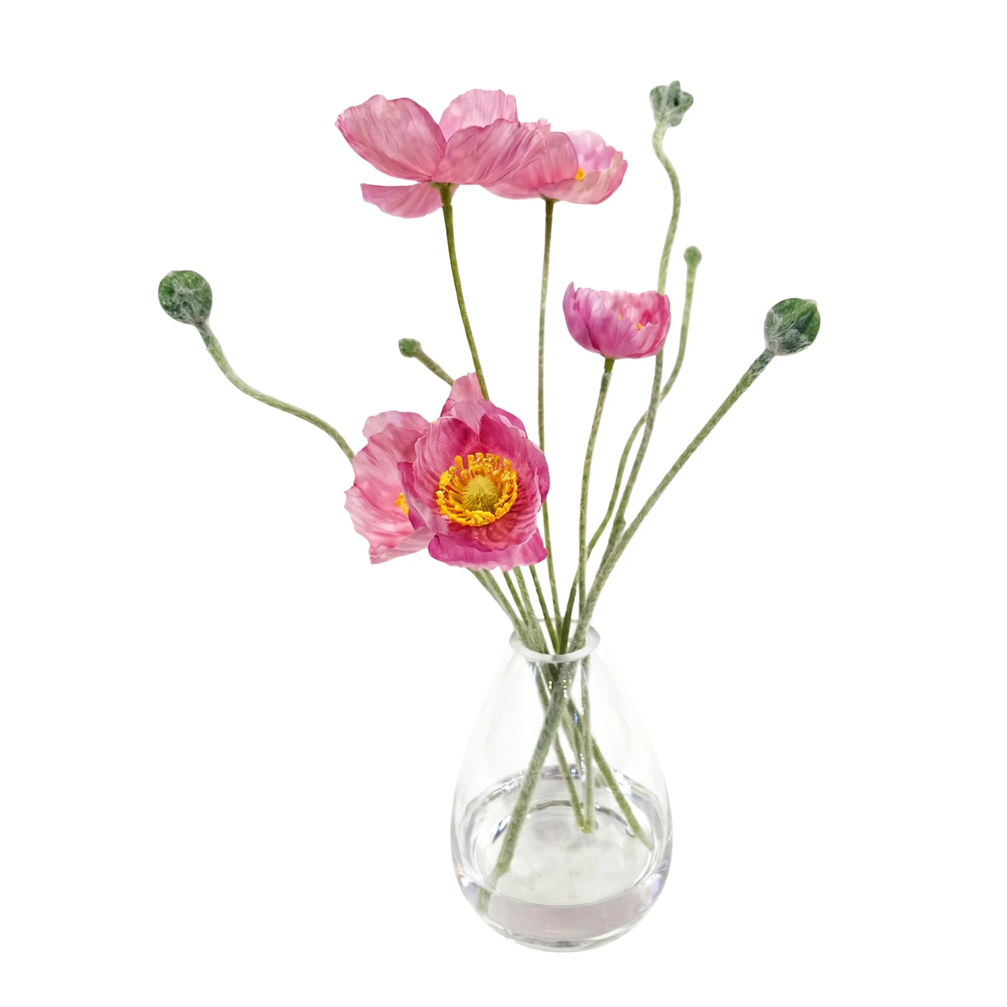 Small Pink Poppy Arrangement in Glass Bud Vase – 30cm