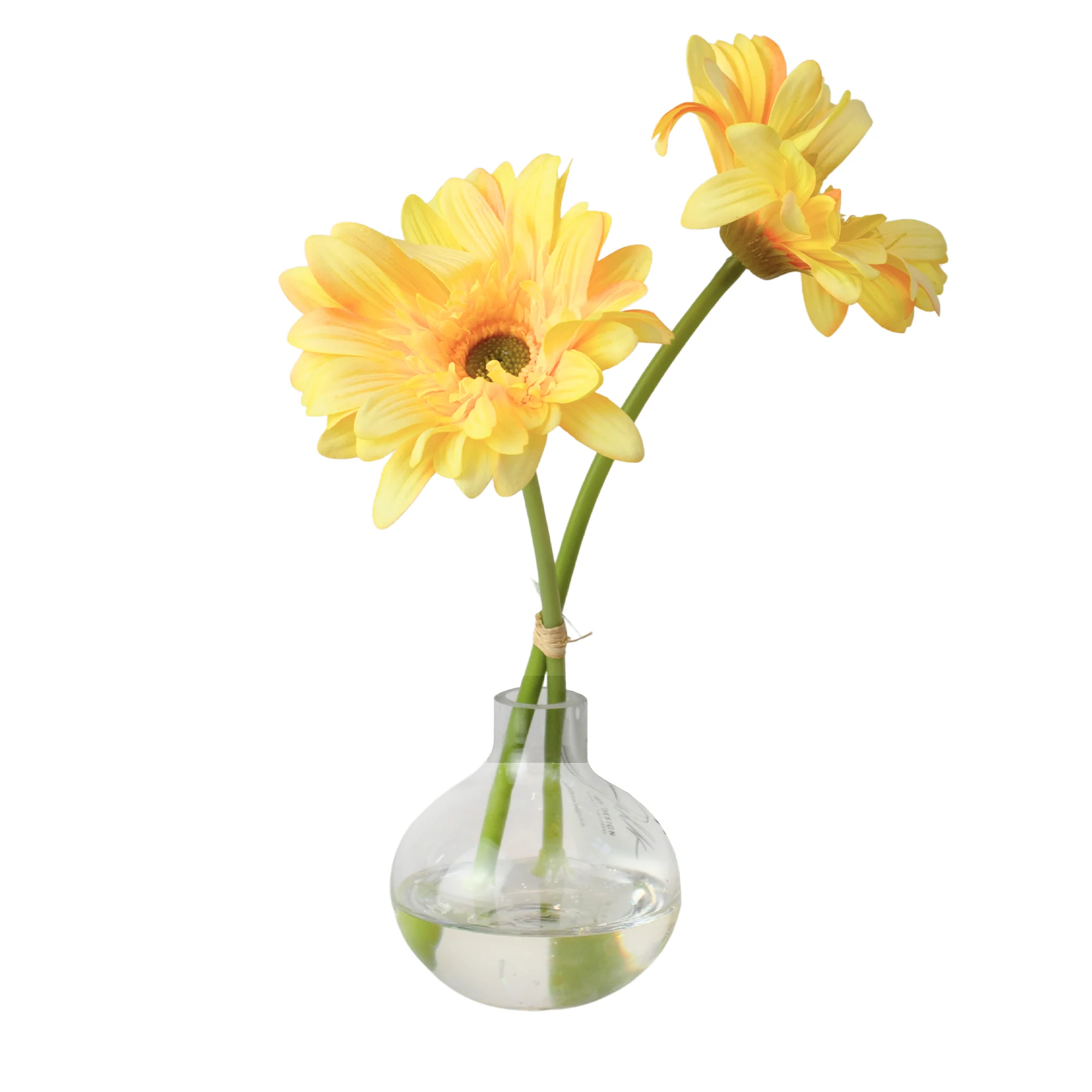 Yellow Gerbera Daisy Arrangement in Glass Bud Vase – 33cm