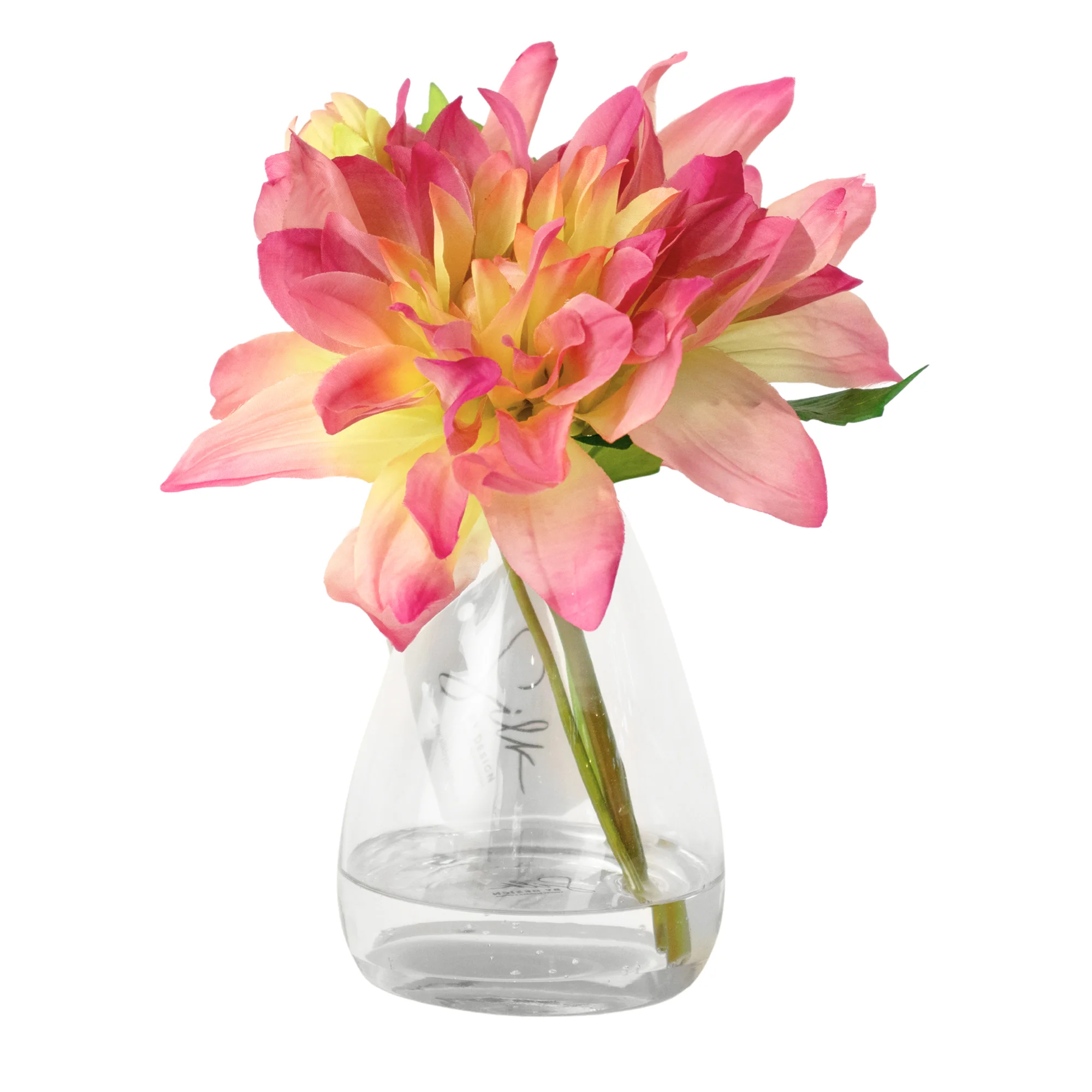 Small Cream Mauve Dahlia Arrangement in Glass Bud Vase – 24cm
