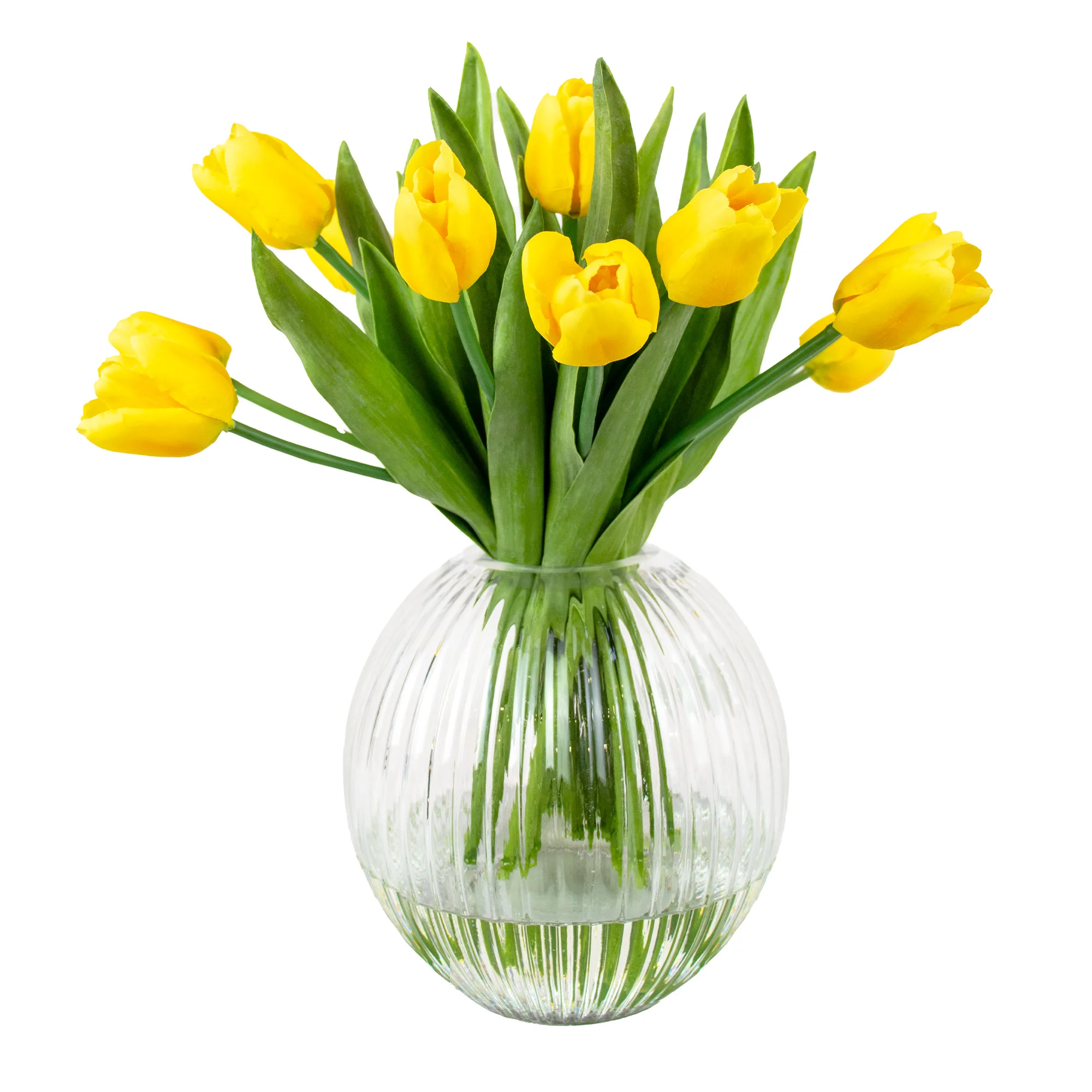 Medium Yellow Real Touch Tulip Arrangement in Ribbed Vase