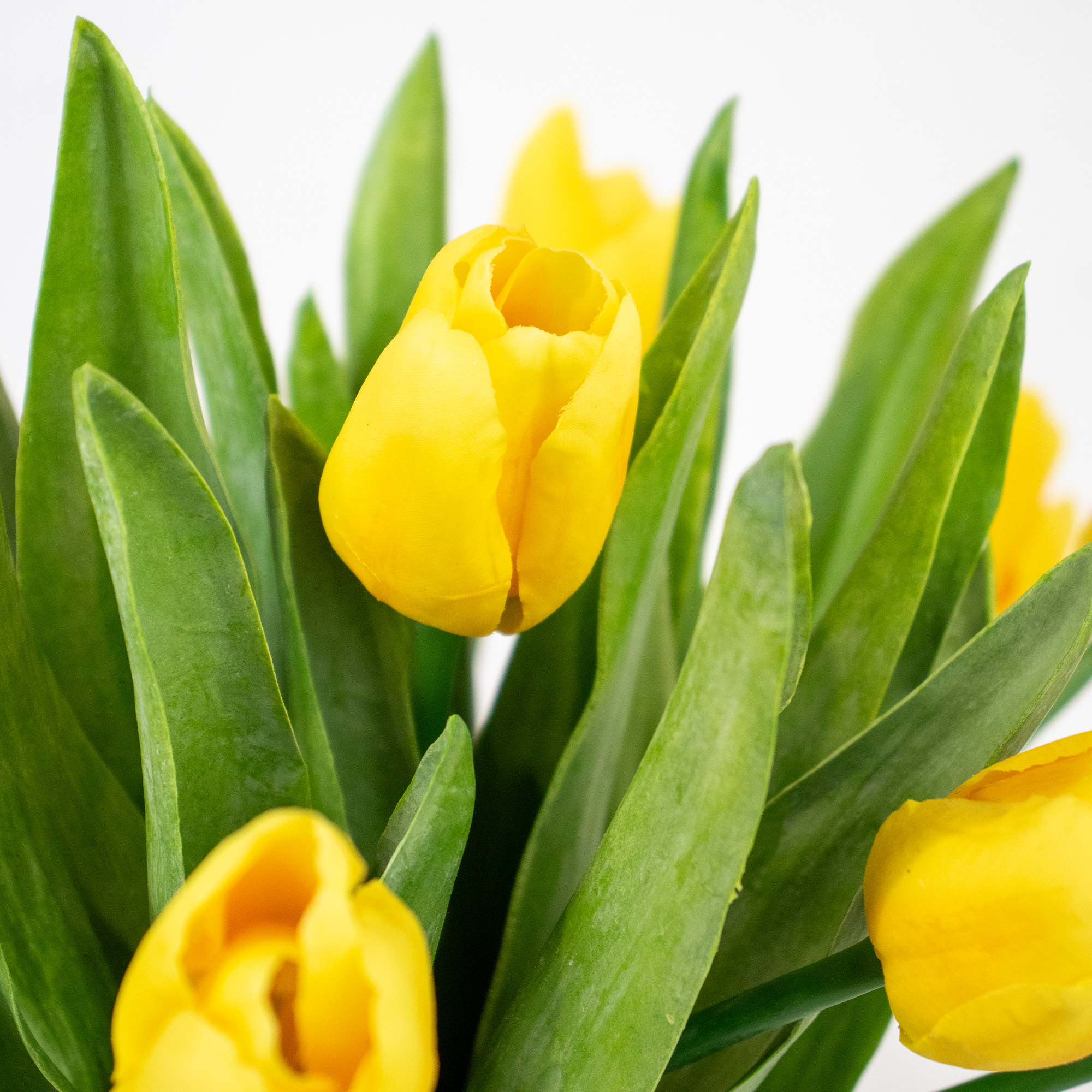 Medium Yellow Real Touch Tulip Arrangement in Ribbed Vase