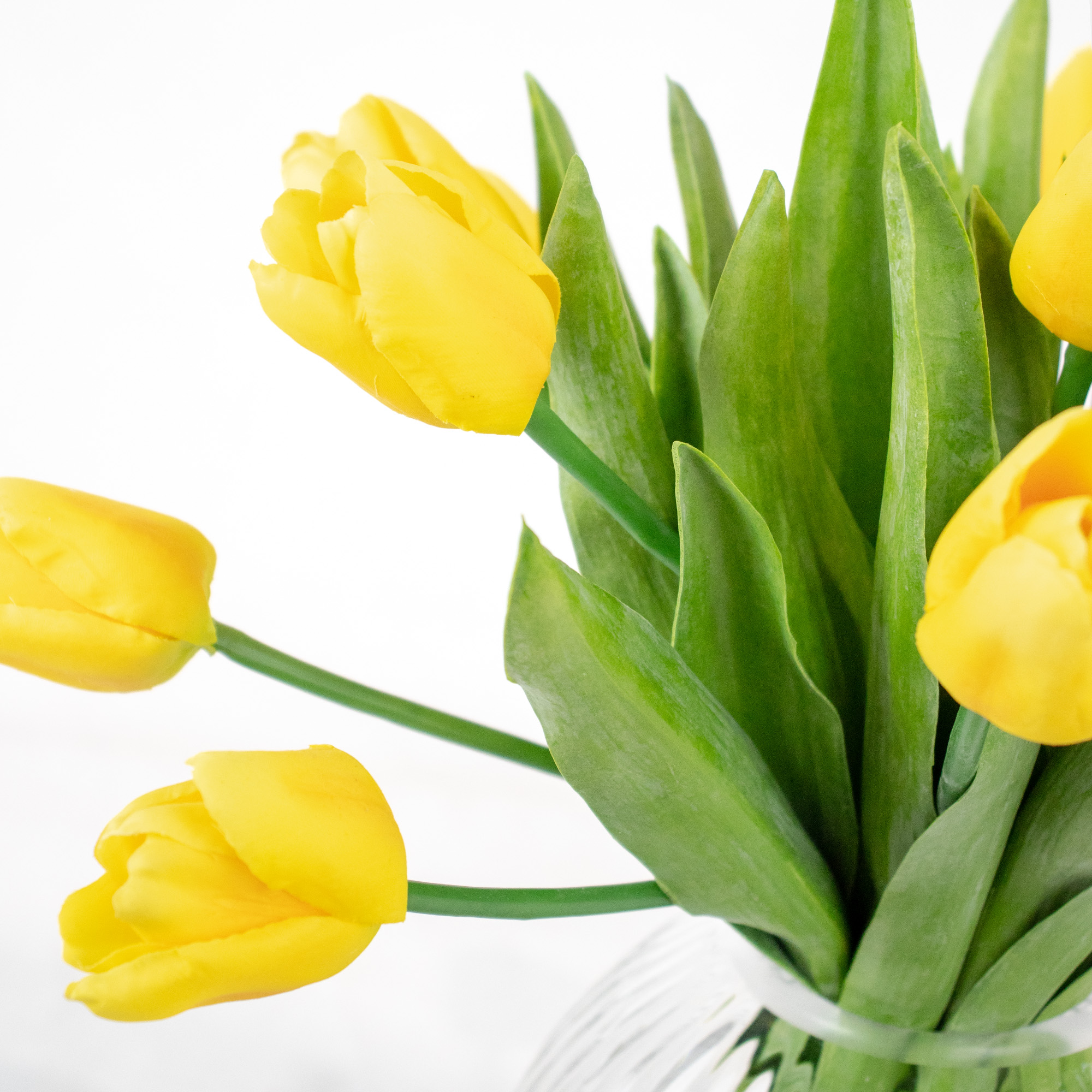 Medium Yellow Real Touch Tulip Arrangement in Ribbed Vase