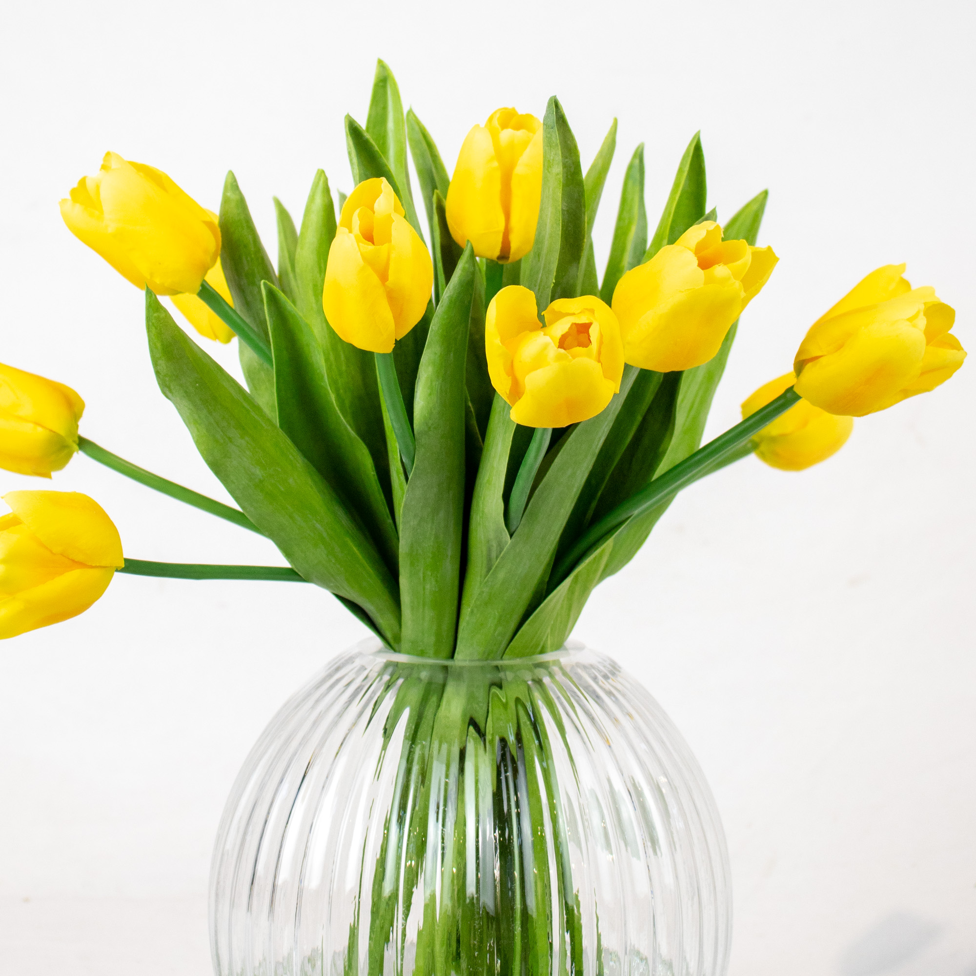 Medium Yellow Real Touch Tulip Arrangement in Ribbed Vase
