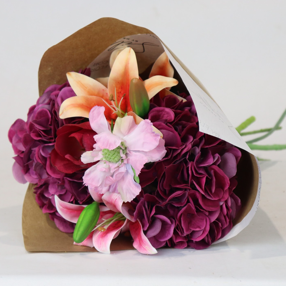 Mauve, Orange & Pink Hand-Tied Tropical Floral Bunch | Silk By Design