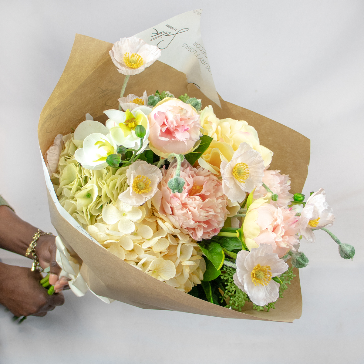 Large Light Blush & Pastel Hand-Tied Floral Bunch