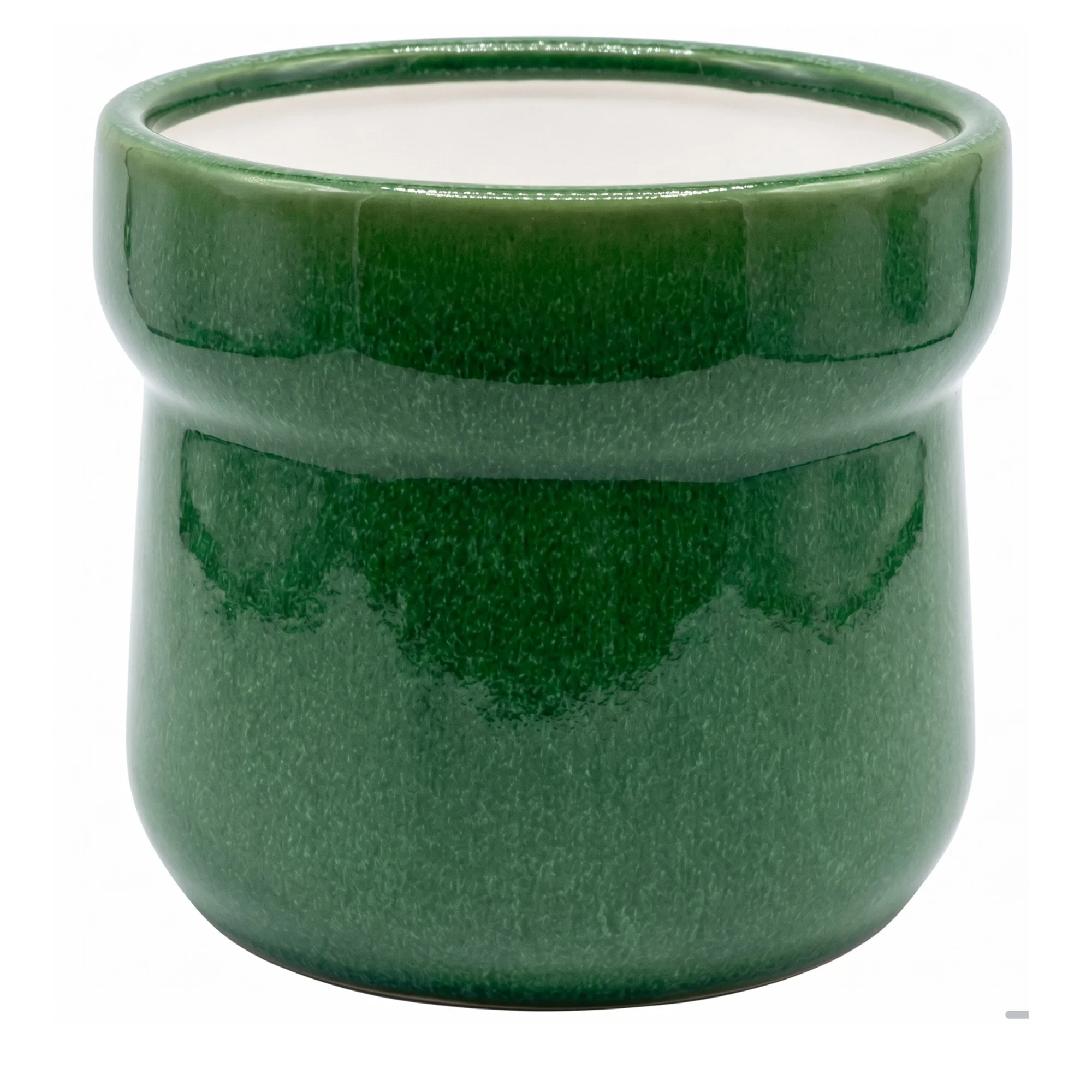 Medium Green Stepped Rim Pot in Glossy Ceramic – 15cm