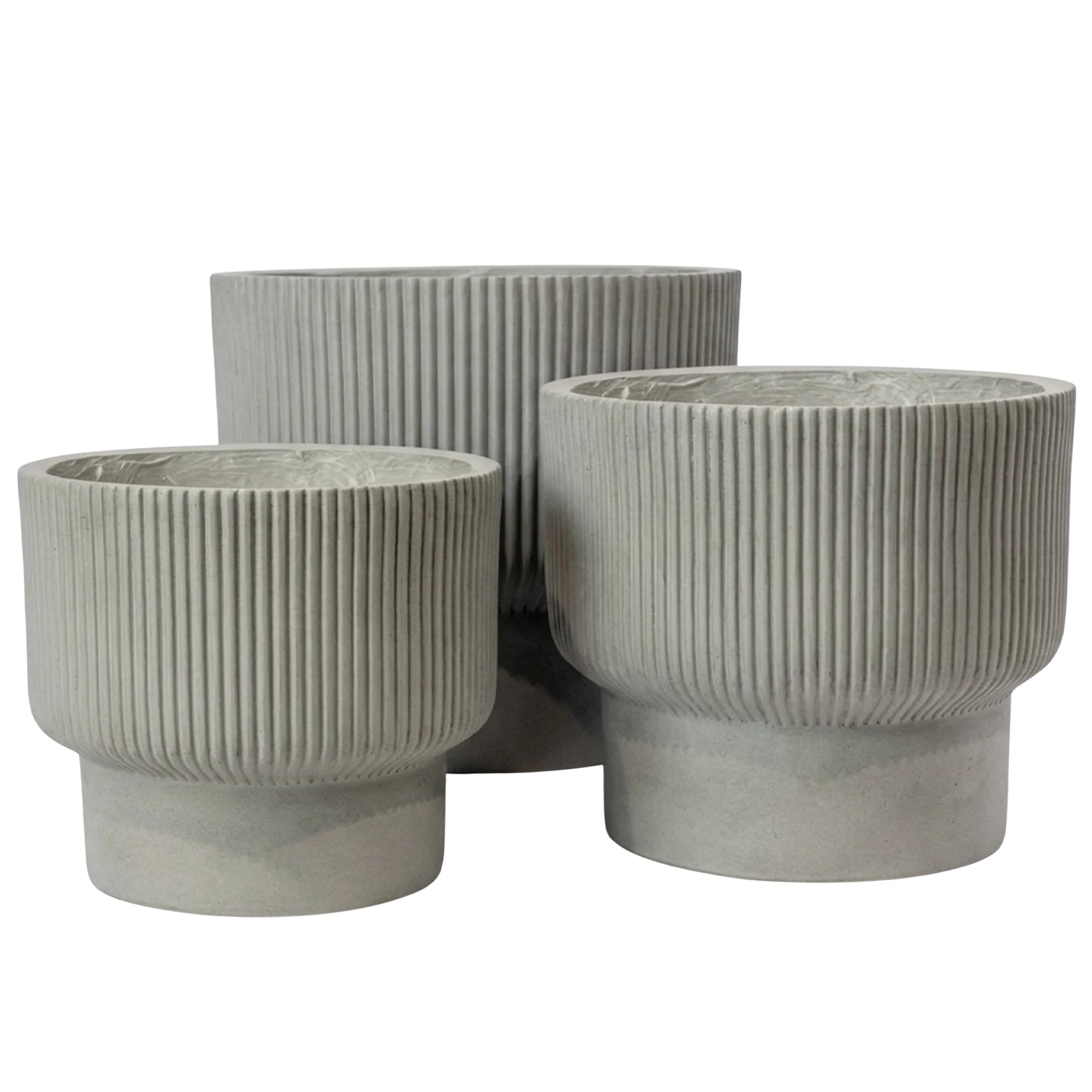 Set of 3 Grey Grooved Fibre Cement Footed Planters