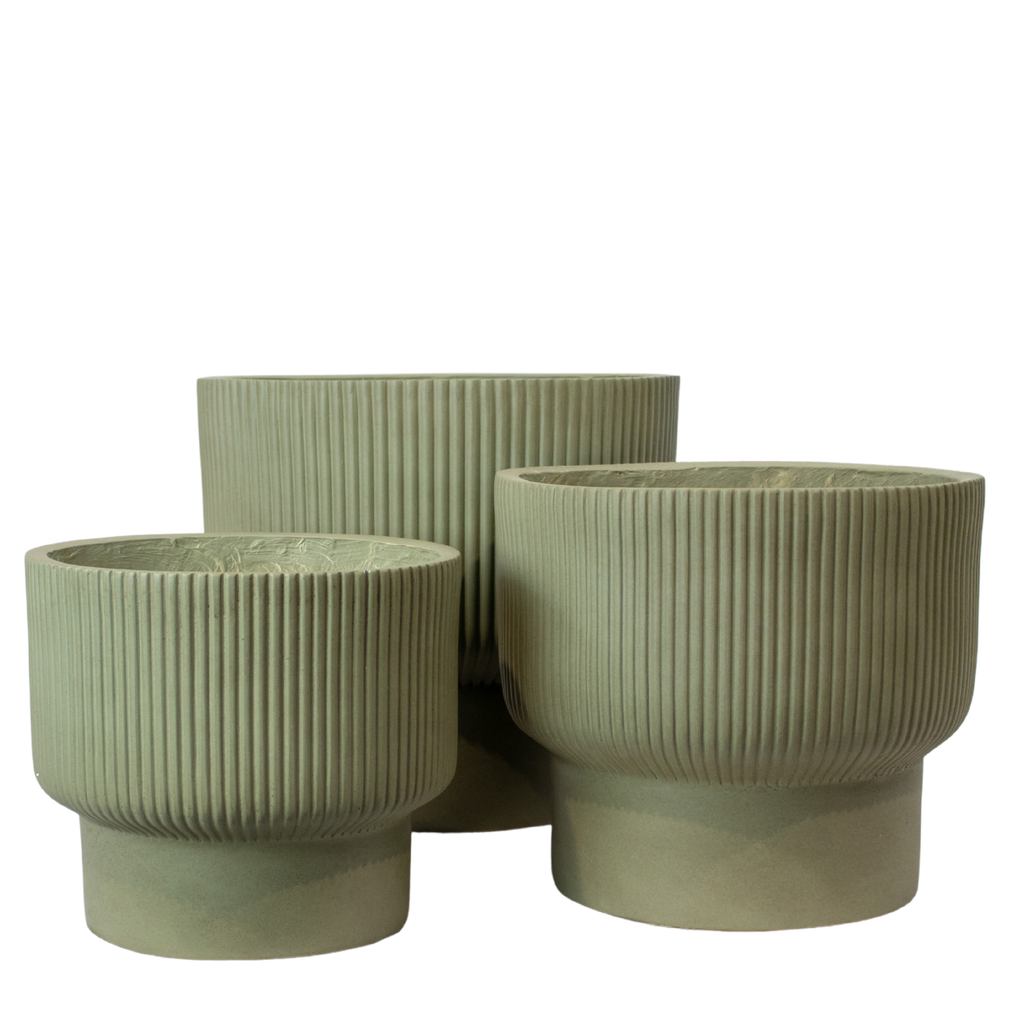 Set of 3 Green Grooved Fibre Cement Footed Planters
