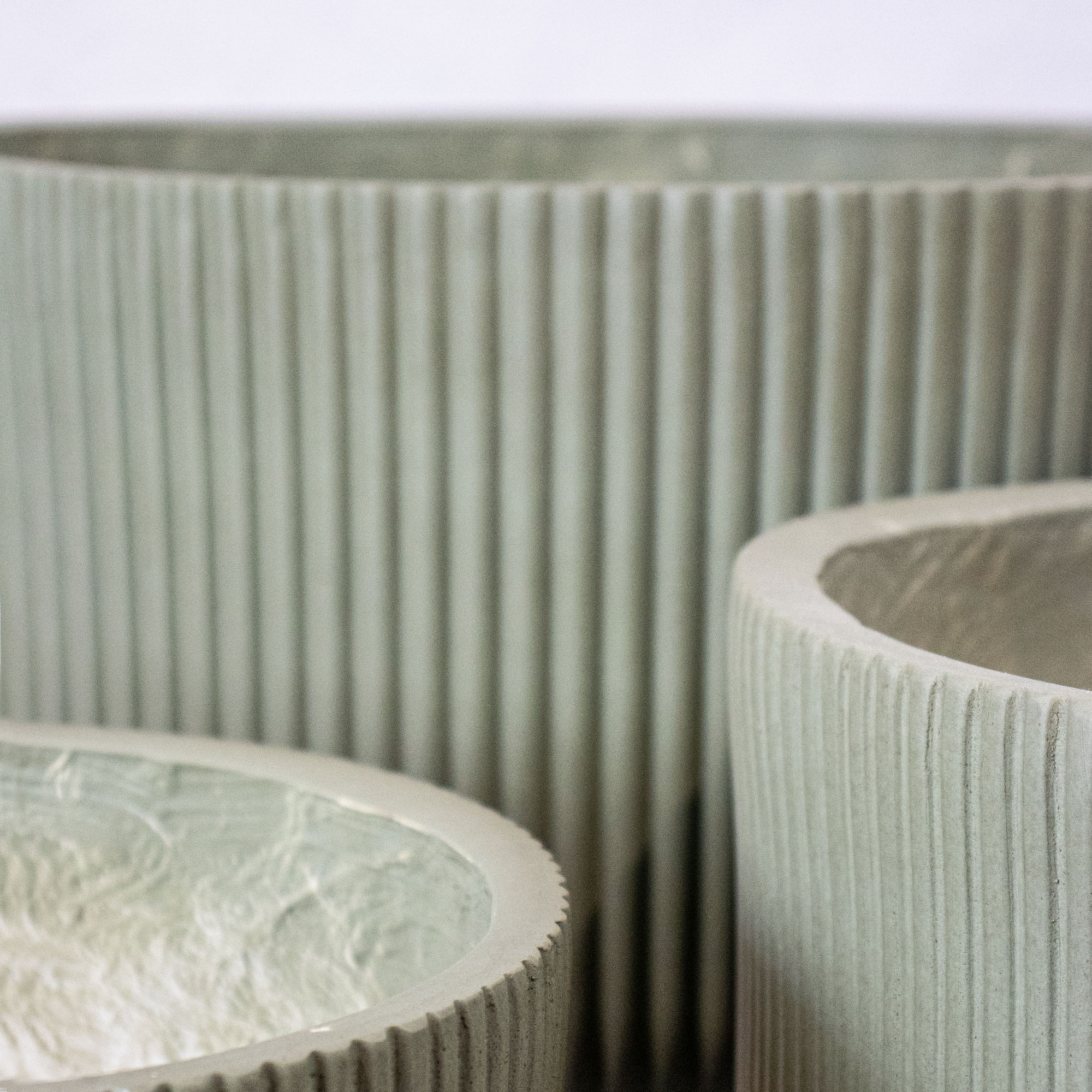 Set of 3 Green Grooved Fibre Cement Footed Planters