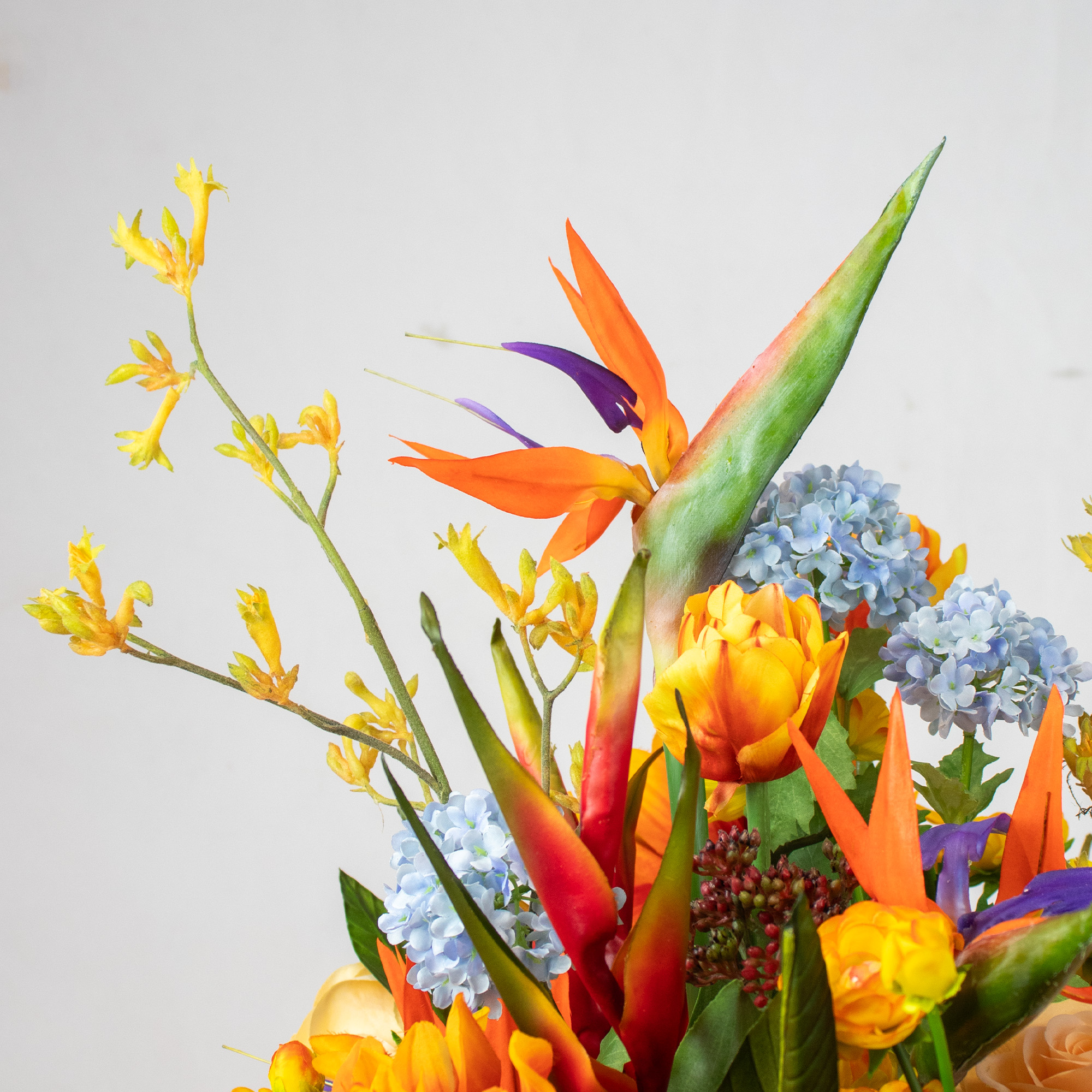 Large Strelitzia & Sunflower Bloom Medley in Crazed Cream Ceramic Bowl