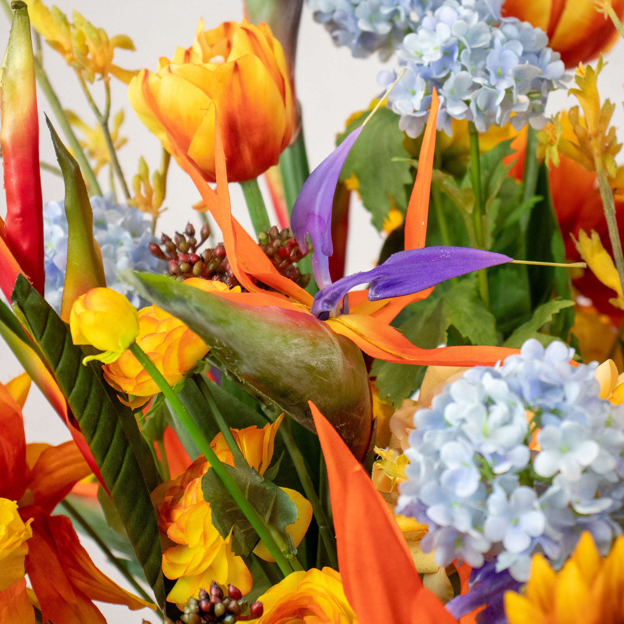 Large Strelitzia & Sunflower Bloom Medley in Crazed Cream Ceramic Bowl