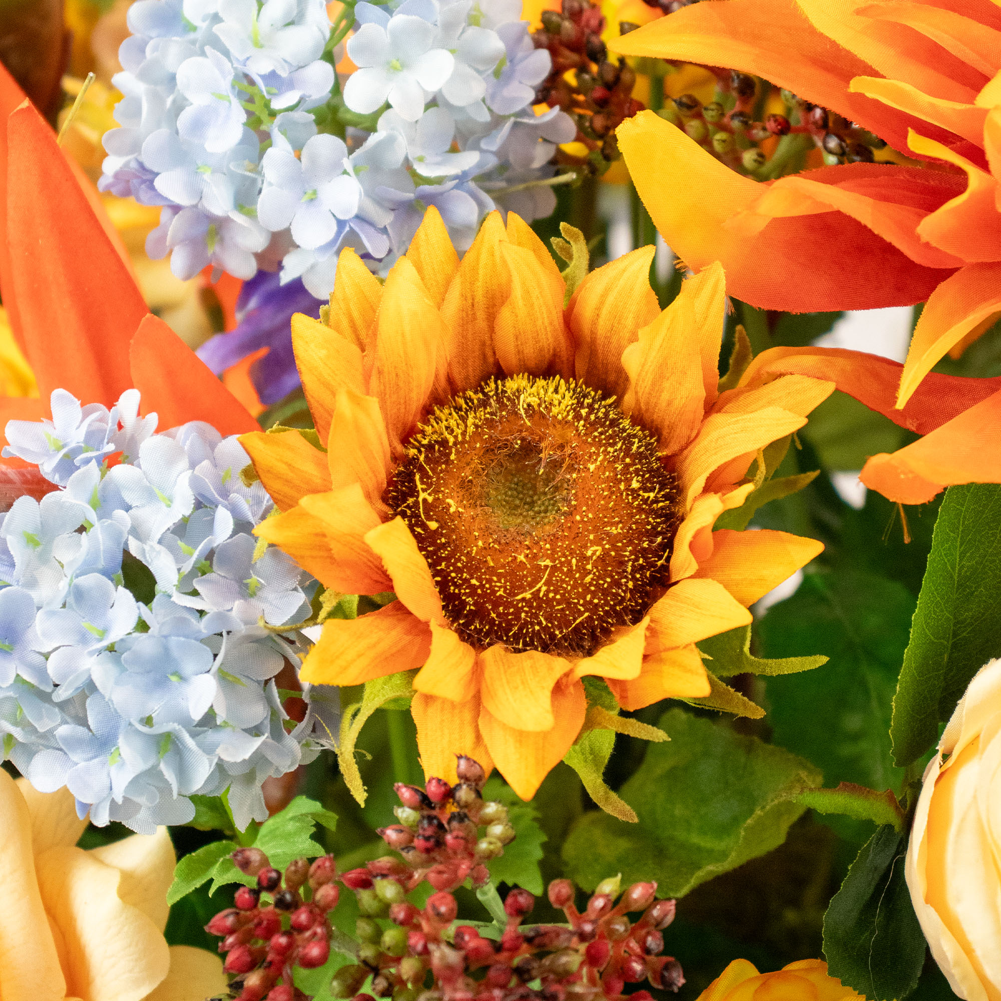 Large Strelitzia & Sunflower Bloom Medley in Crazed Cream Ceramic Bowl
