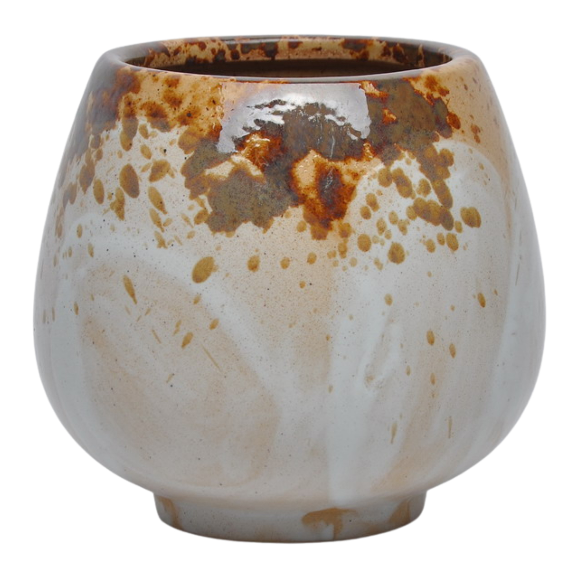 Medium 18cm Nguni speckled ceramic bellied pot with a tactile glazed finish styled on a wooden dining table.