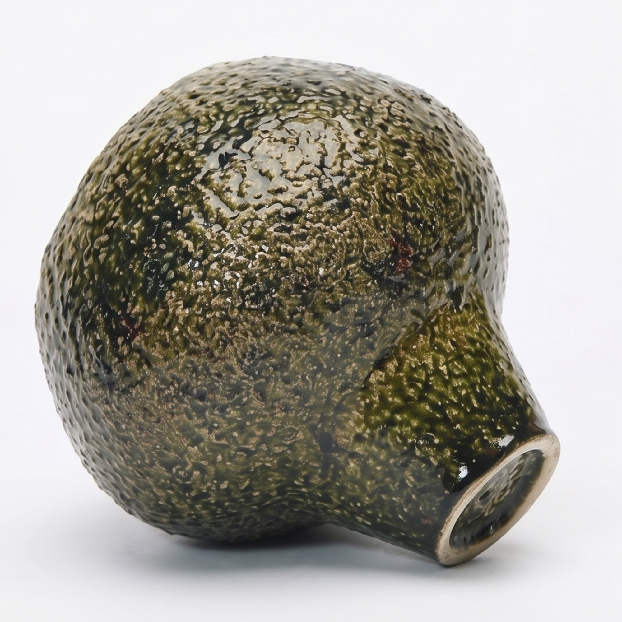 Large 23.5cm textured moss green ceramic pedestal bowl vase with a glossy glaze styled on a wooden dining room sideboard.
