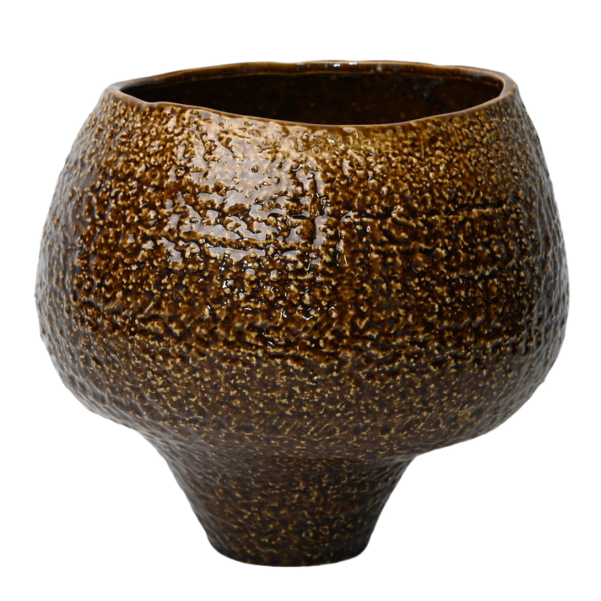 XL Textured Brown Ceramic Pedestal Bowl Vase 34.8x34.5x31.5cm