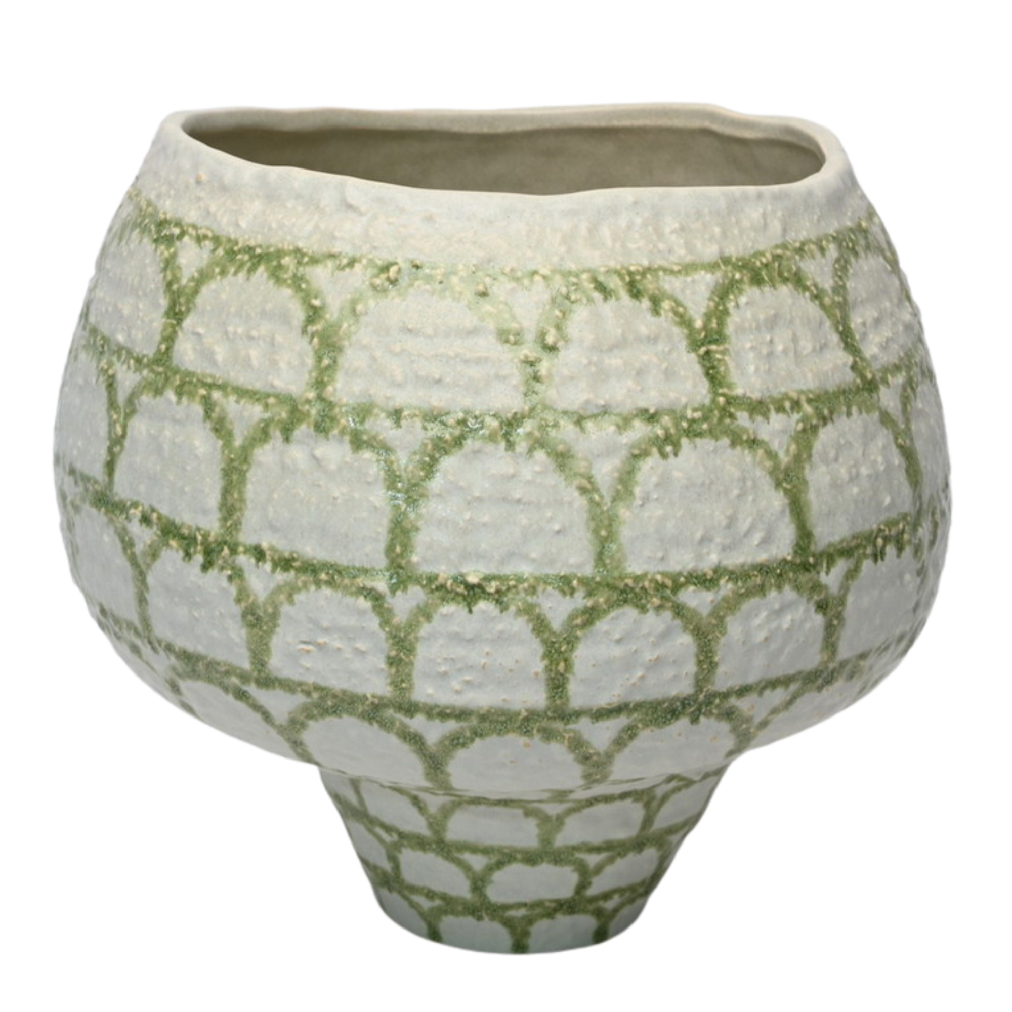 XL Arch Pattern Green & White Ceramic Pedestal Bowl Vase 34.8X34.5X31.5cm