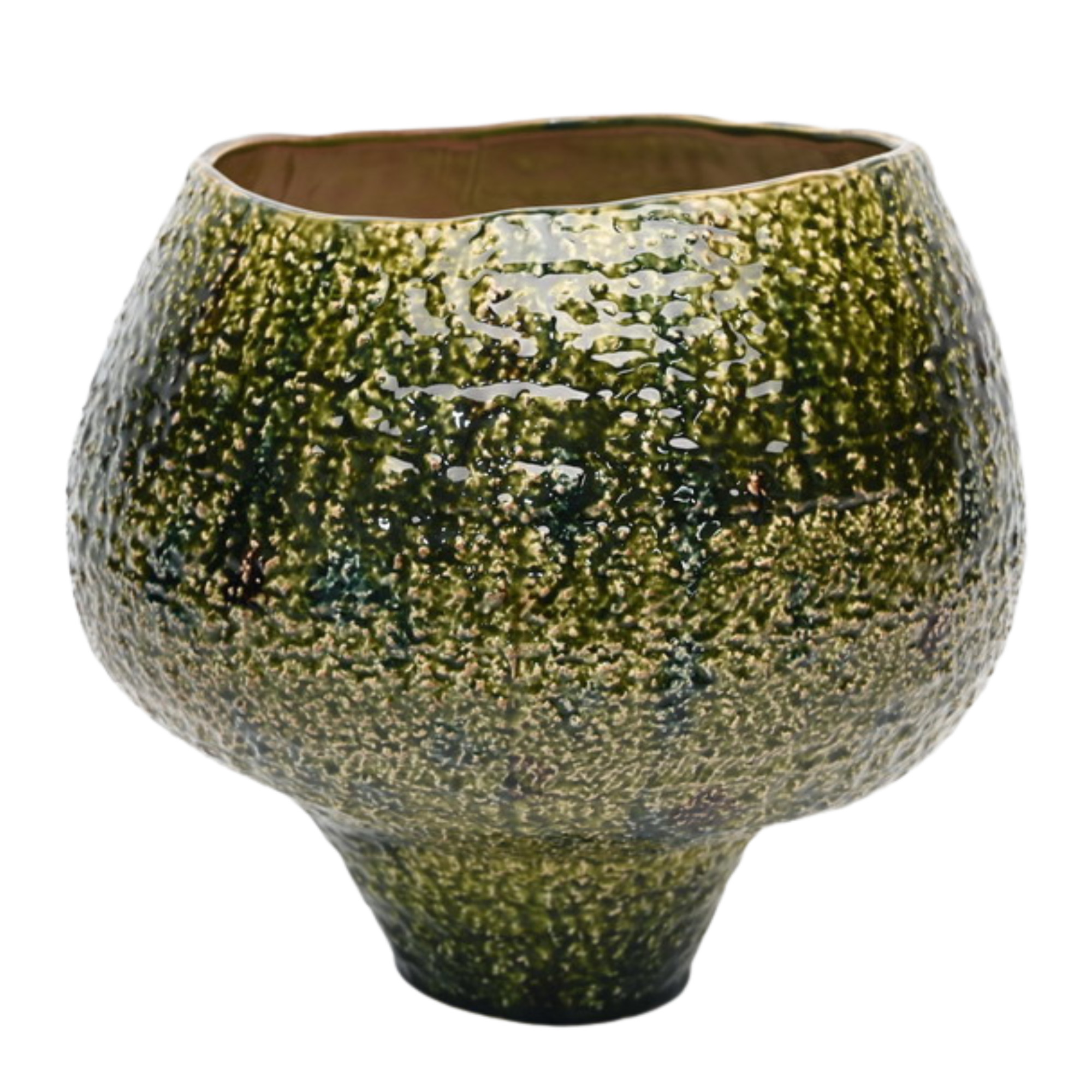 XL Textured Moss Green Ceramic Pedestal Bowl Vase 34.8x34.5x31.5cm