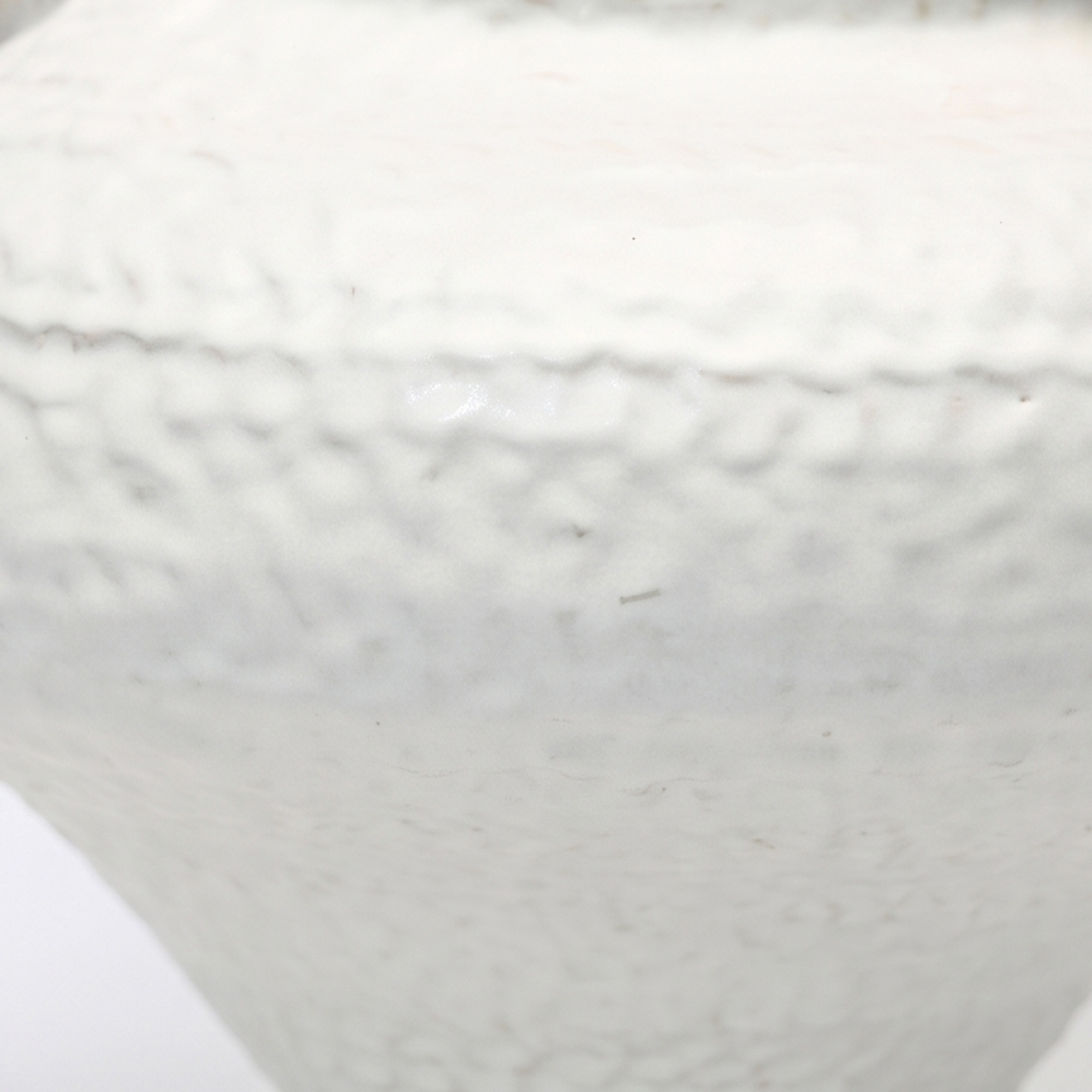 Extra large 36.2cm dimpled white ceramic pedestal vase with a glossy glaze styled on a wooden dining room sideboard.