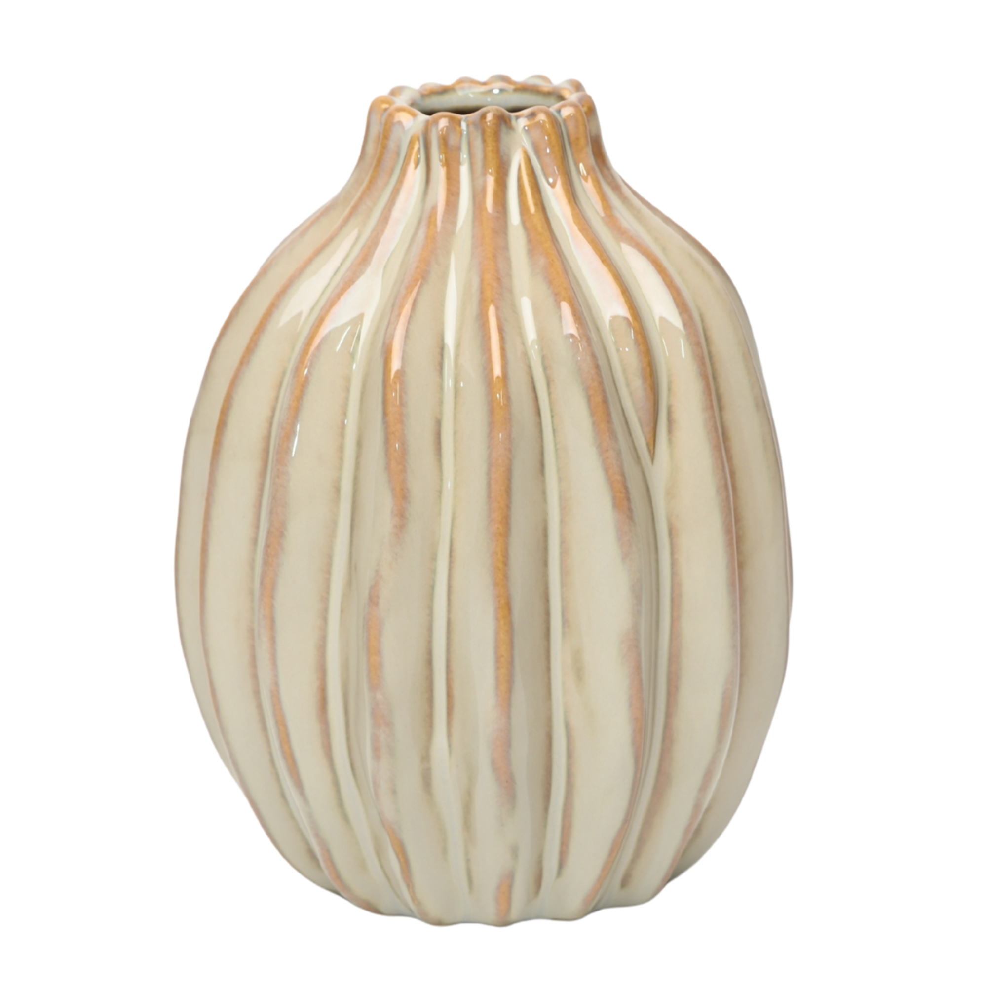 Ribbed Cream Ceramic Bud Vase