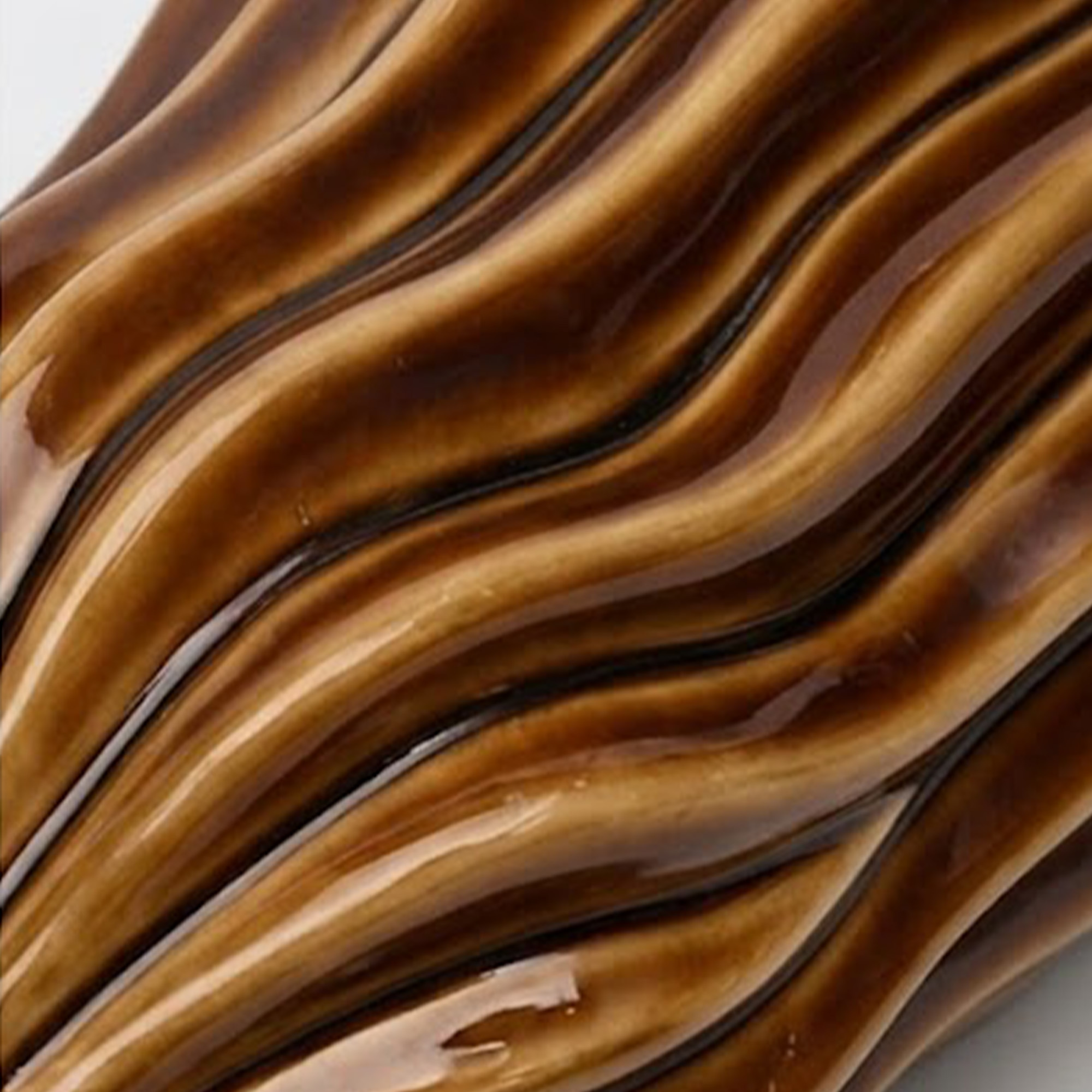 Medium 35.5cm fluted toffee ceramic pod vase with a glossy glaze styled on a wooden dining room sideboard.