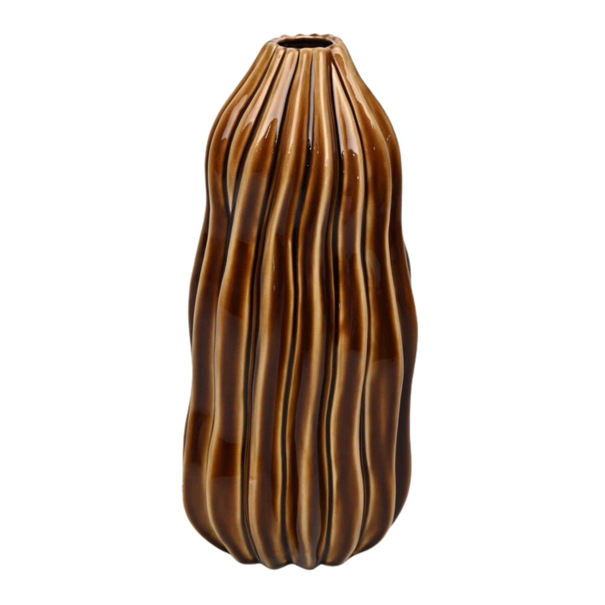 Fluted Toffee Ceramic Pod Vase TALL 6.4X15.7X35.5CM