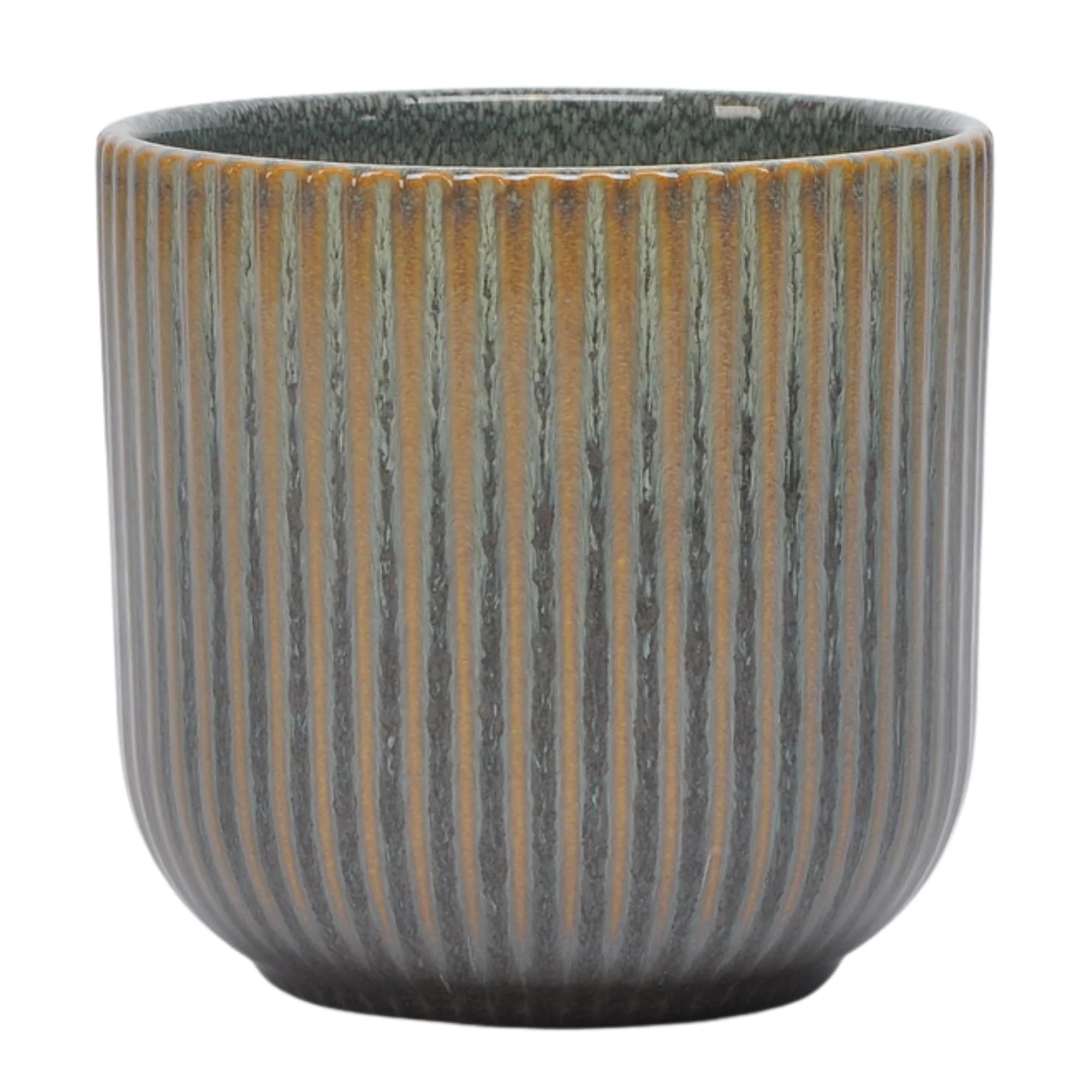 Medium Ribbed Grey Ceramic Planter 17x16.5cm