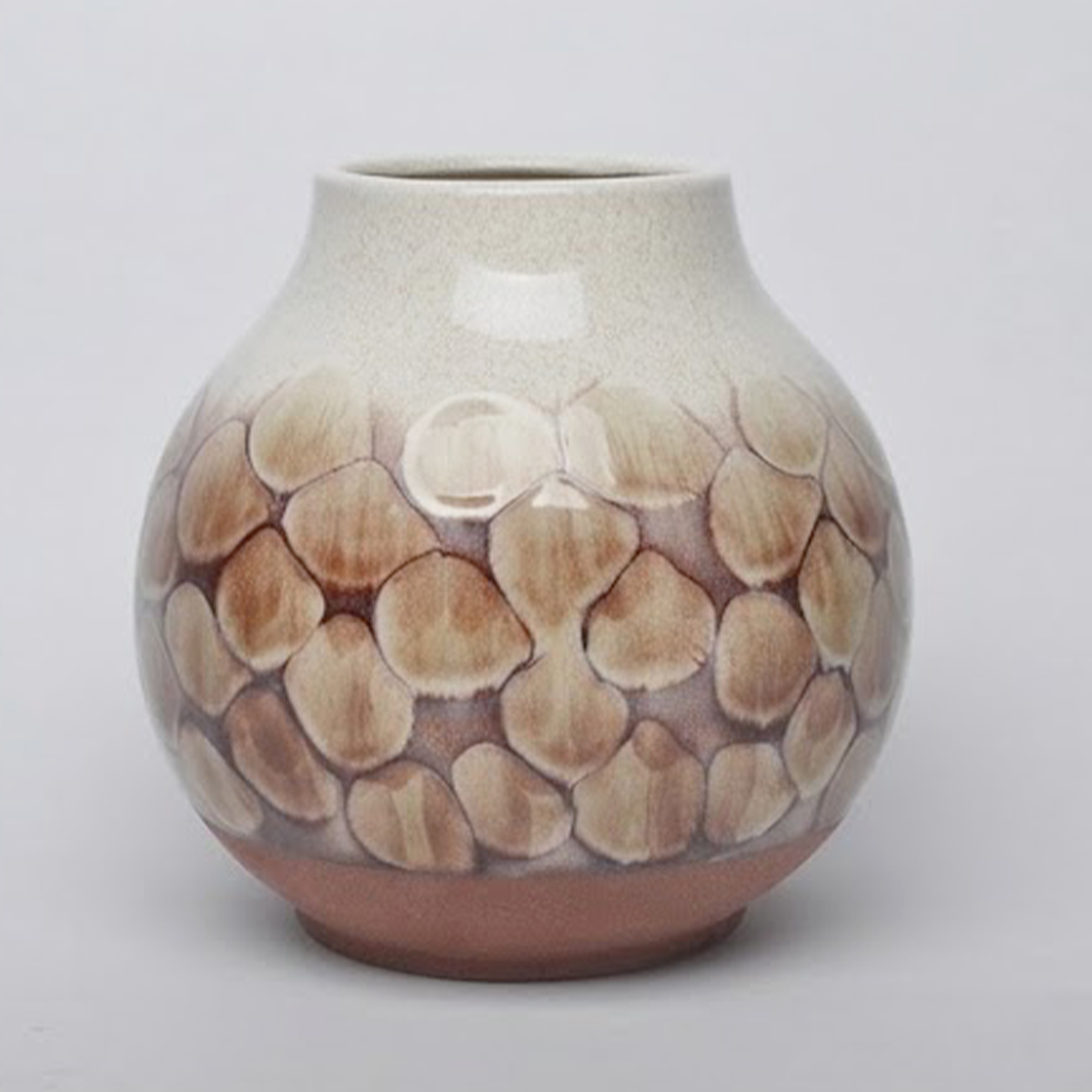 Large 24.5cm tortoiseshell ceramic bulb vase with a matte sand base and glossy glaze styled on a wooden dining room sideboard.