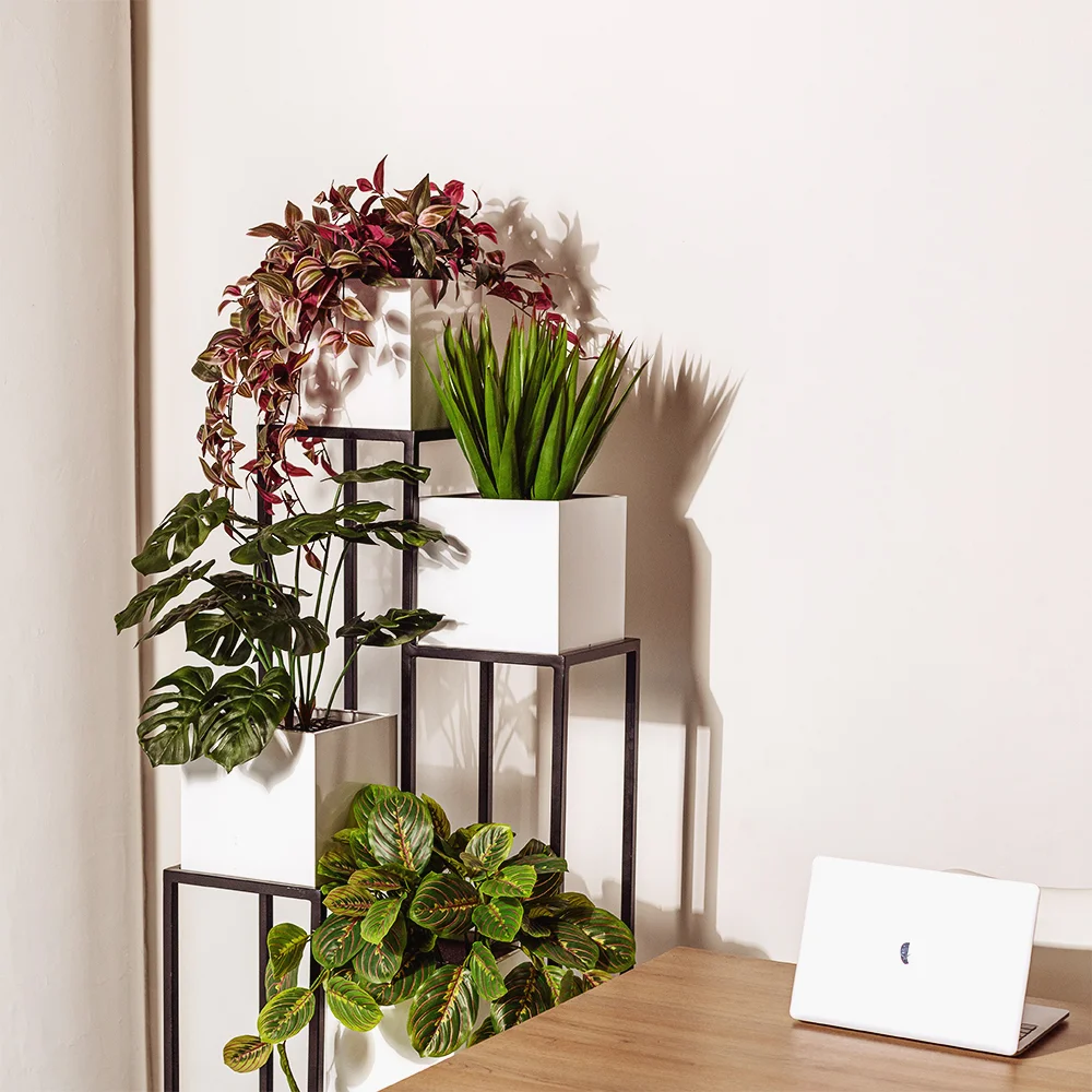 Tiered Planter Boxes with Artificial Plants