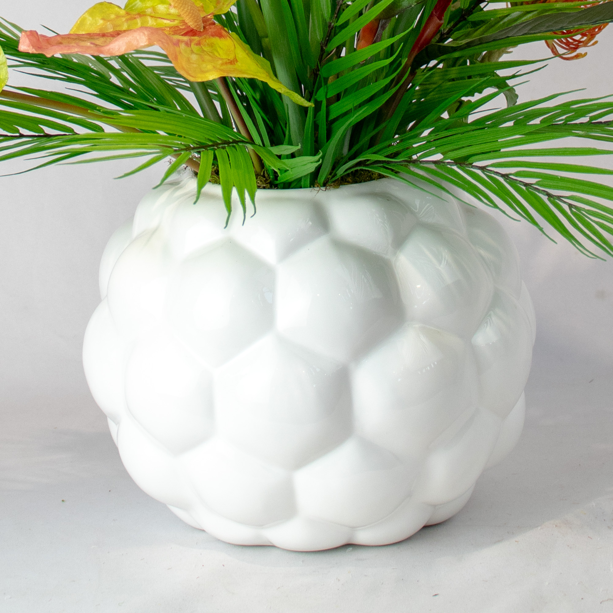 Extra Large Orange and Green Strelitzia Arrangement in White Gloss Hexa Ceramic Vase – 85cm