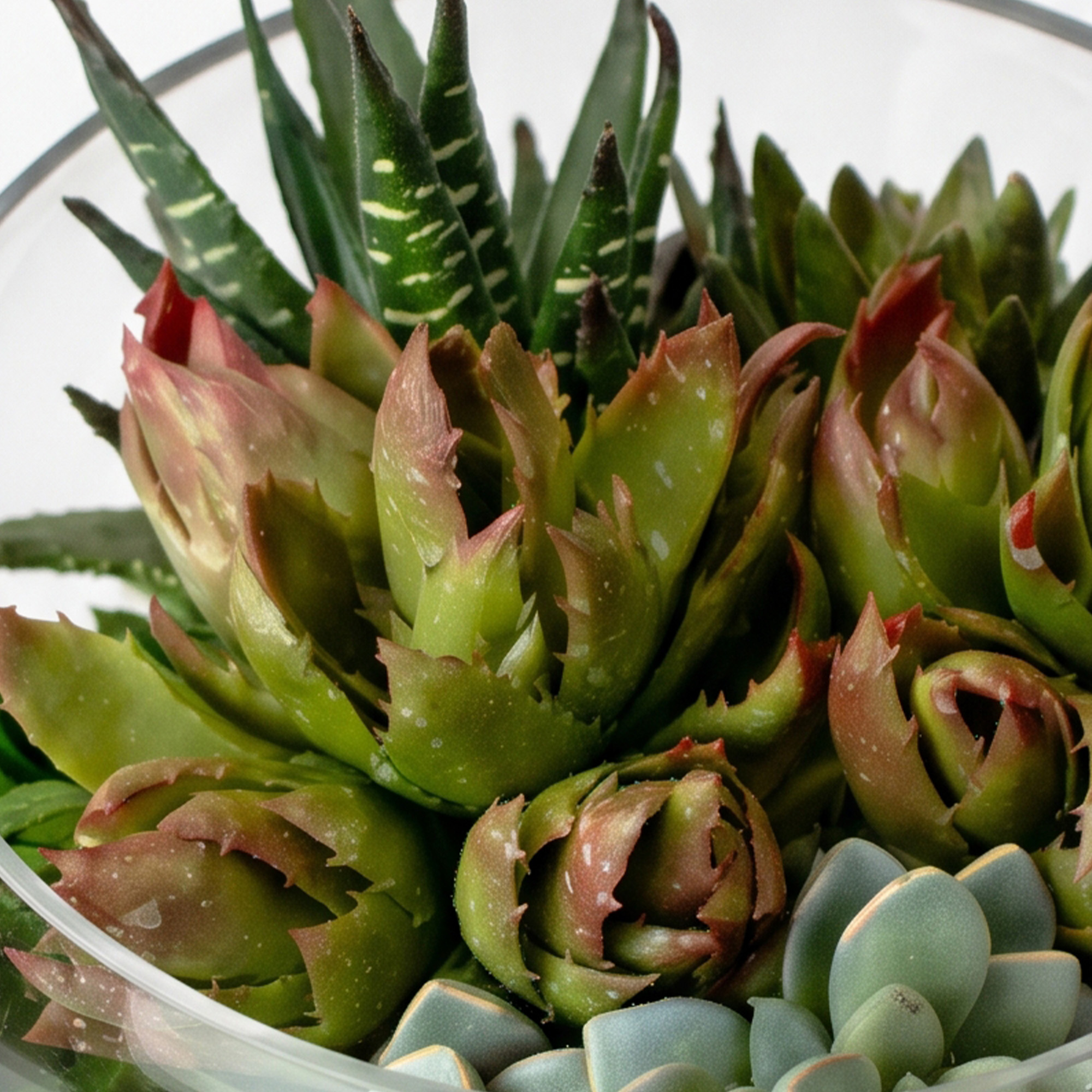 Small Mixed Succulent Arrangement in a Bias Spotlight Glass Terrarium Vase – 12-Stem Display