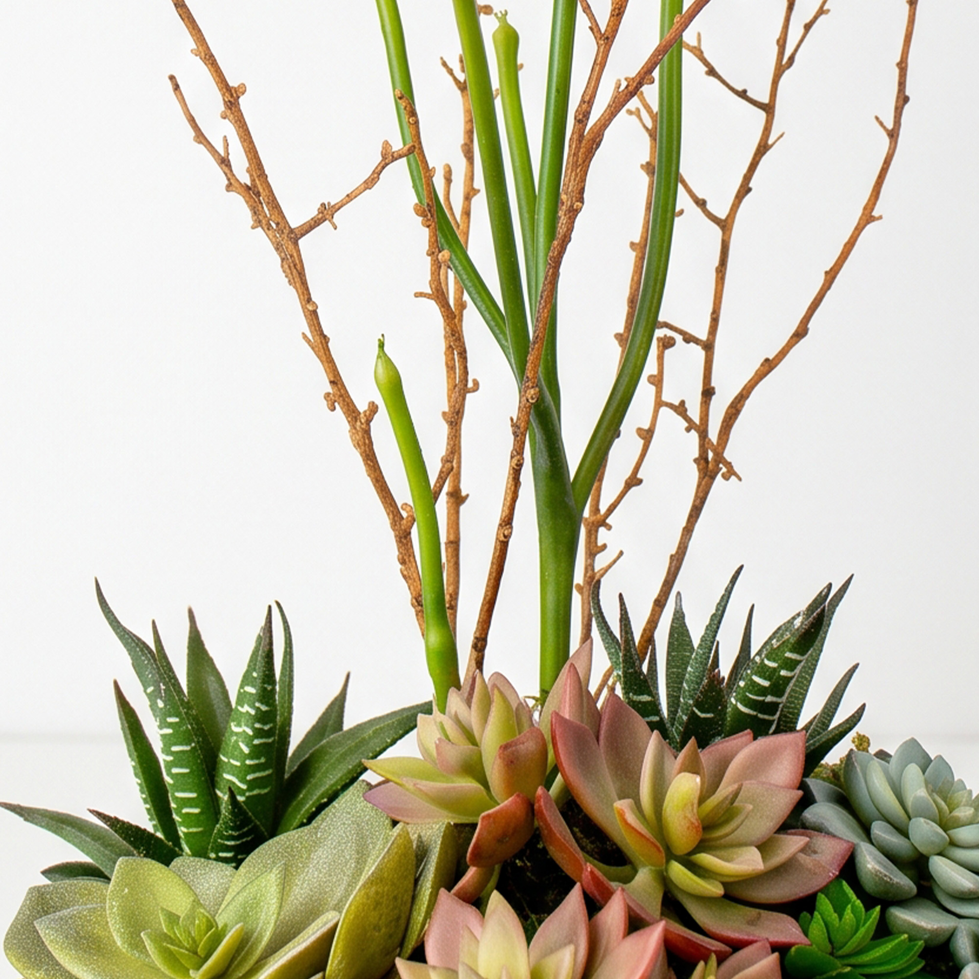 Large Mixed Succulent Garden in a Grey Casbah Fibre-Cement Planter – 12-Stem Display