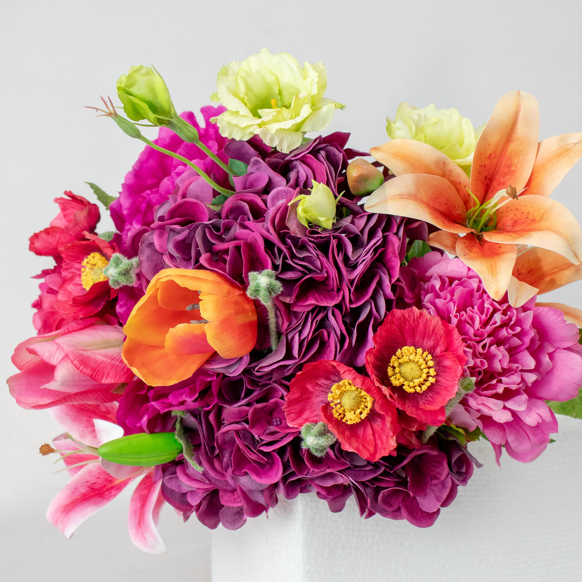 Pink Medium Silk By Design Mixed Floral Tied Bunch in Raffia Tie – 13 Stems