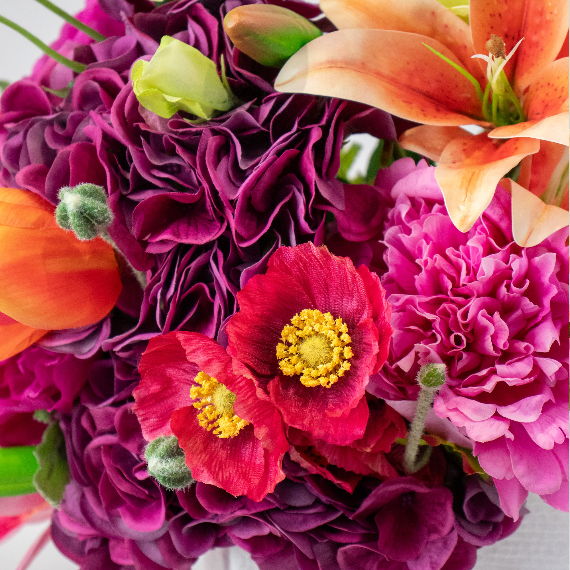 Pink Medium Silk By Design Mixed Floral Tied Bunch in Raffia Tie – 13 Stems