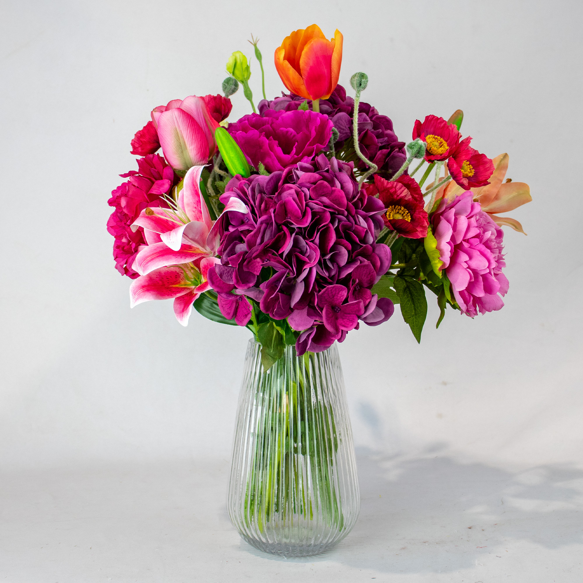 Pink Medium Silk By Design Mixed Floral Tied Bunch in Raffia Tie – 13 Stems