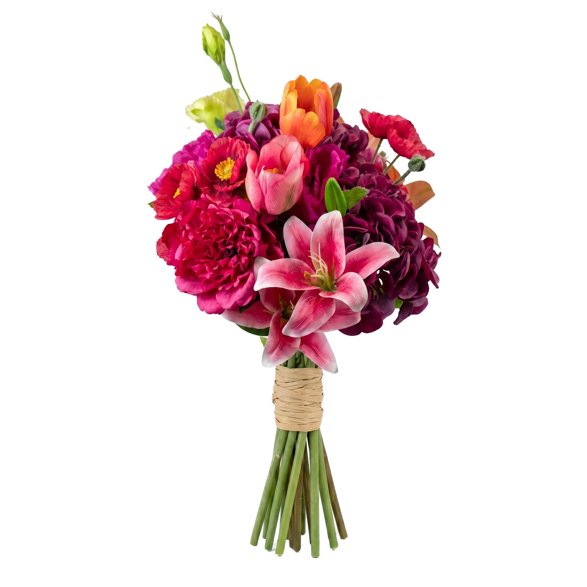 Pink Medium Silk By Design Mixed Floral Tied Bunch in Raffia Tie – 13 Stems