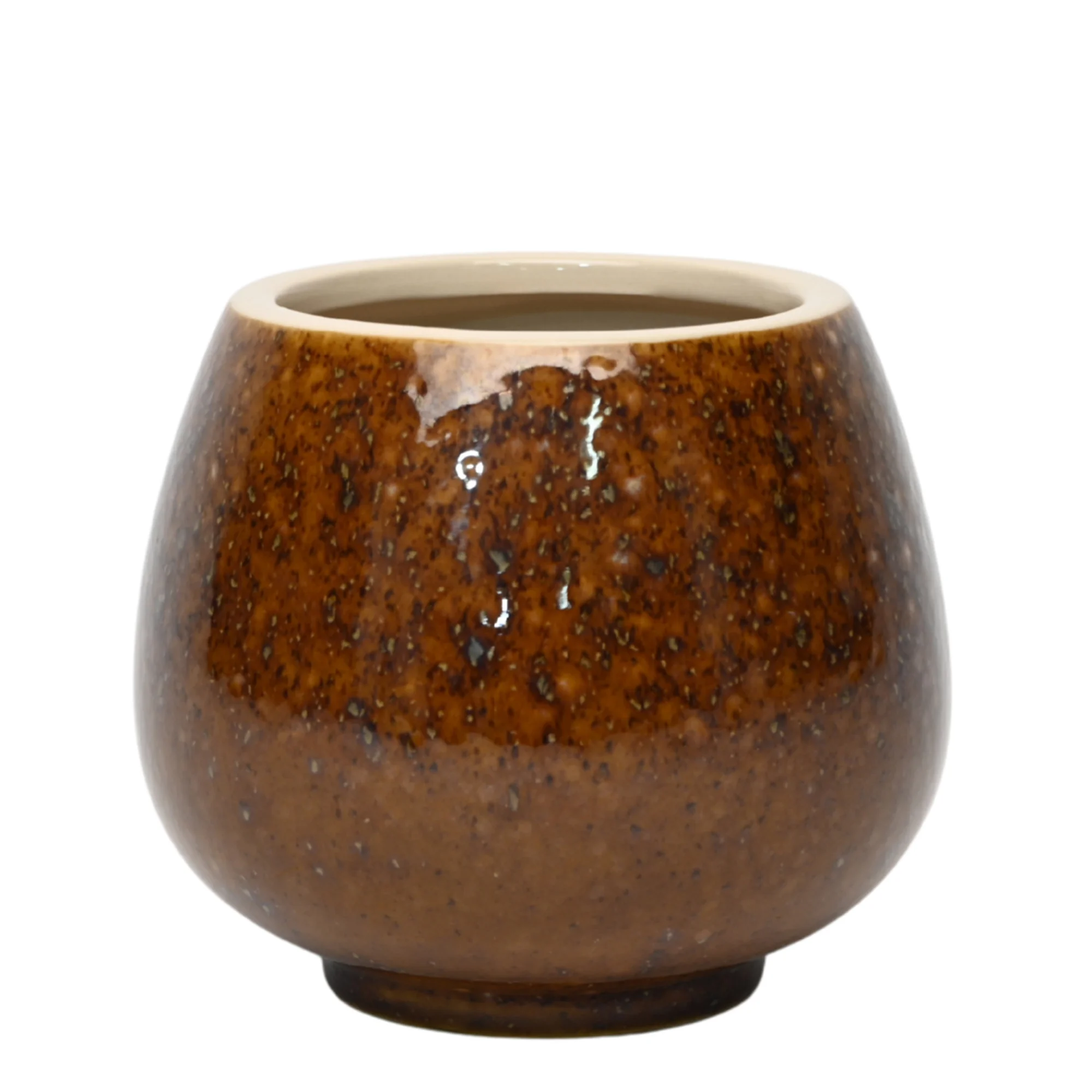 Small Toffee-Speckled Ceramic Bellied Pot 15.7x13.7cm