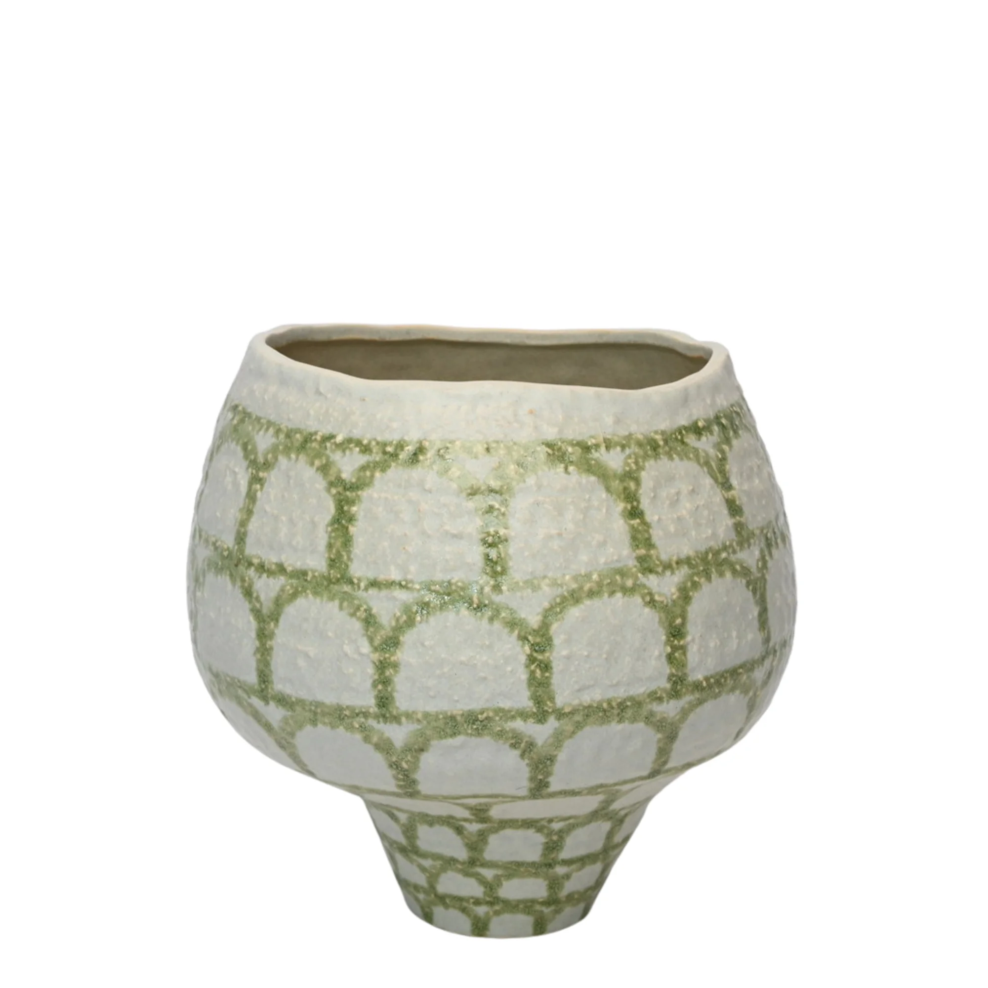 Green And White Arch Ceramic Pedestal Bowl Vase 25.5x24.5x23.5cm
