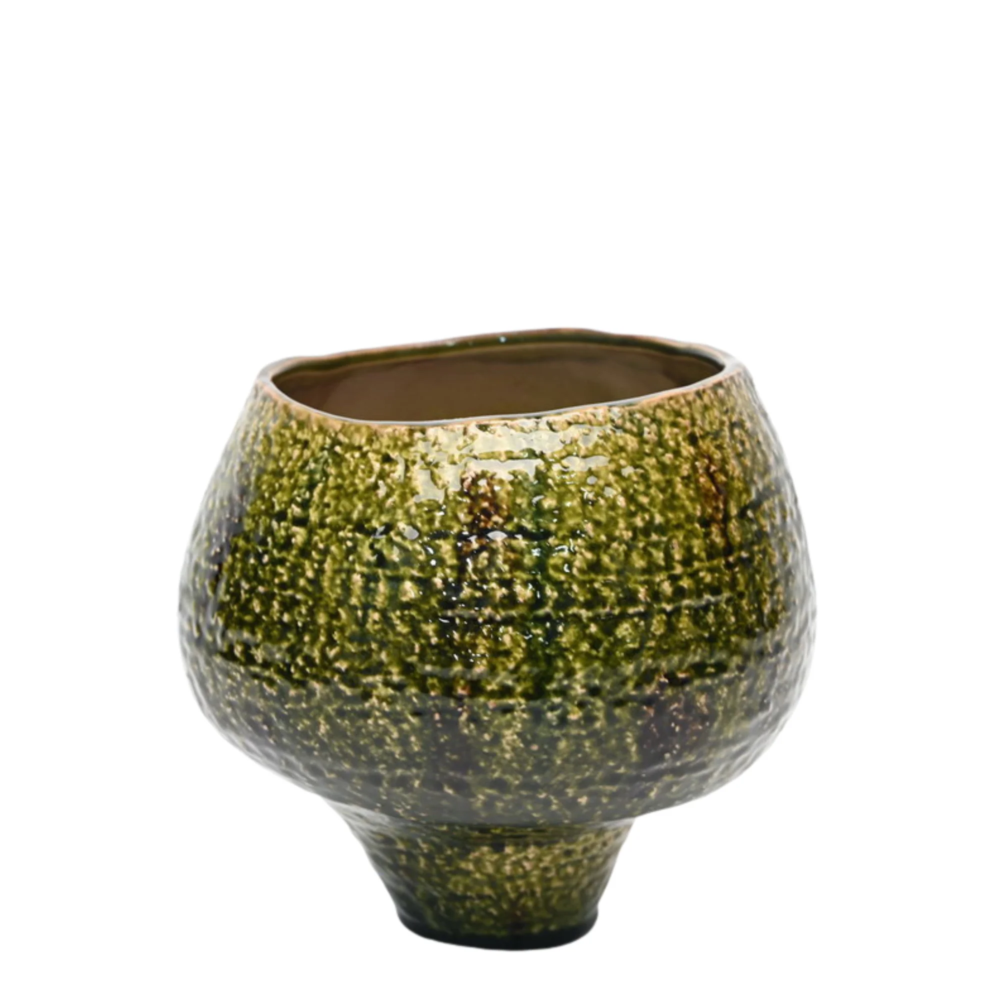 Textured Moss Green Ceramic Pedestal Bowl Vase 25.5x24.5x23.5cm
